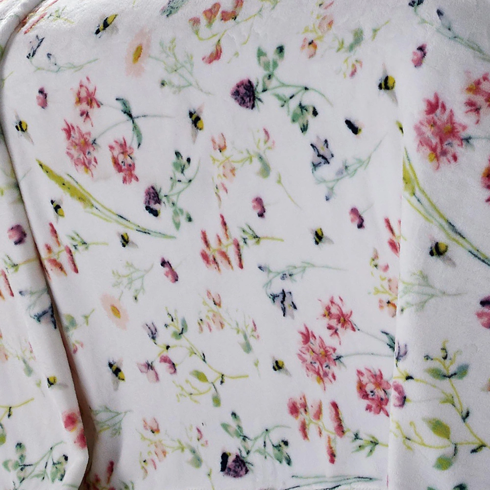 Plazatex Luxurious Ultra Soft Lightweight Bloom Printed Bed Blanket White/Floral 90" x 90"