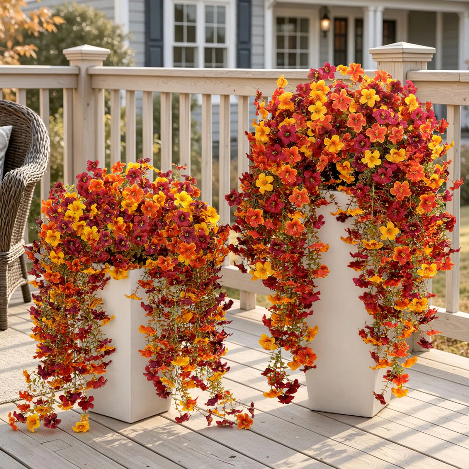 PUPWE 4 Upgrade Big Artificial Hanging Fall Flowers For Outdoors Decorations