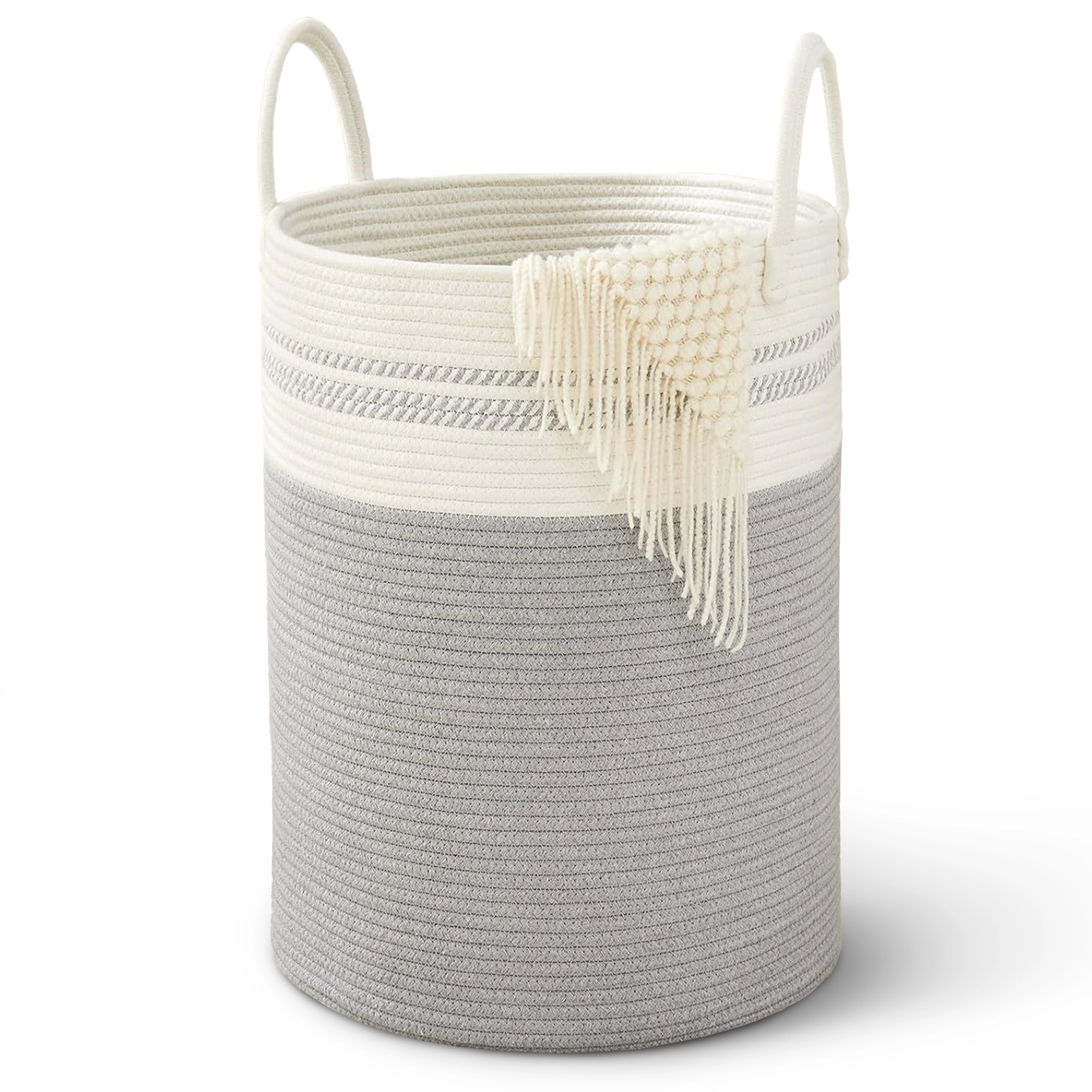 Cheer Collection Large Cotton Rope Laundry Hamper with Handles