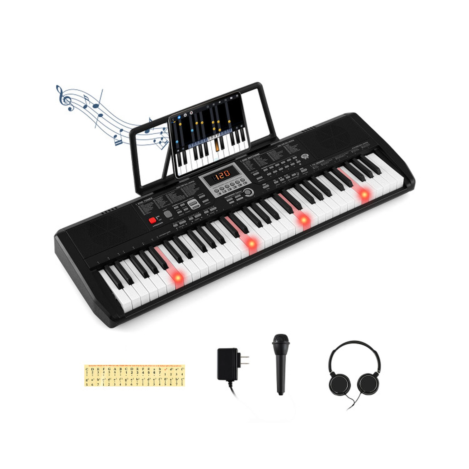 SUGIFT 61-Key Portable Keyboard for Beginners Electric Piano Keyboard Kit with Teaching Mode 33.5-in Wide Black
