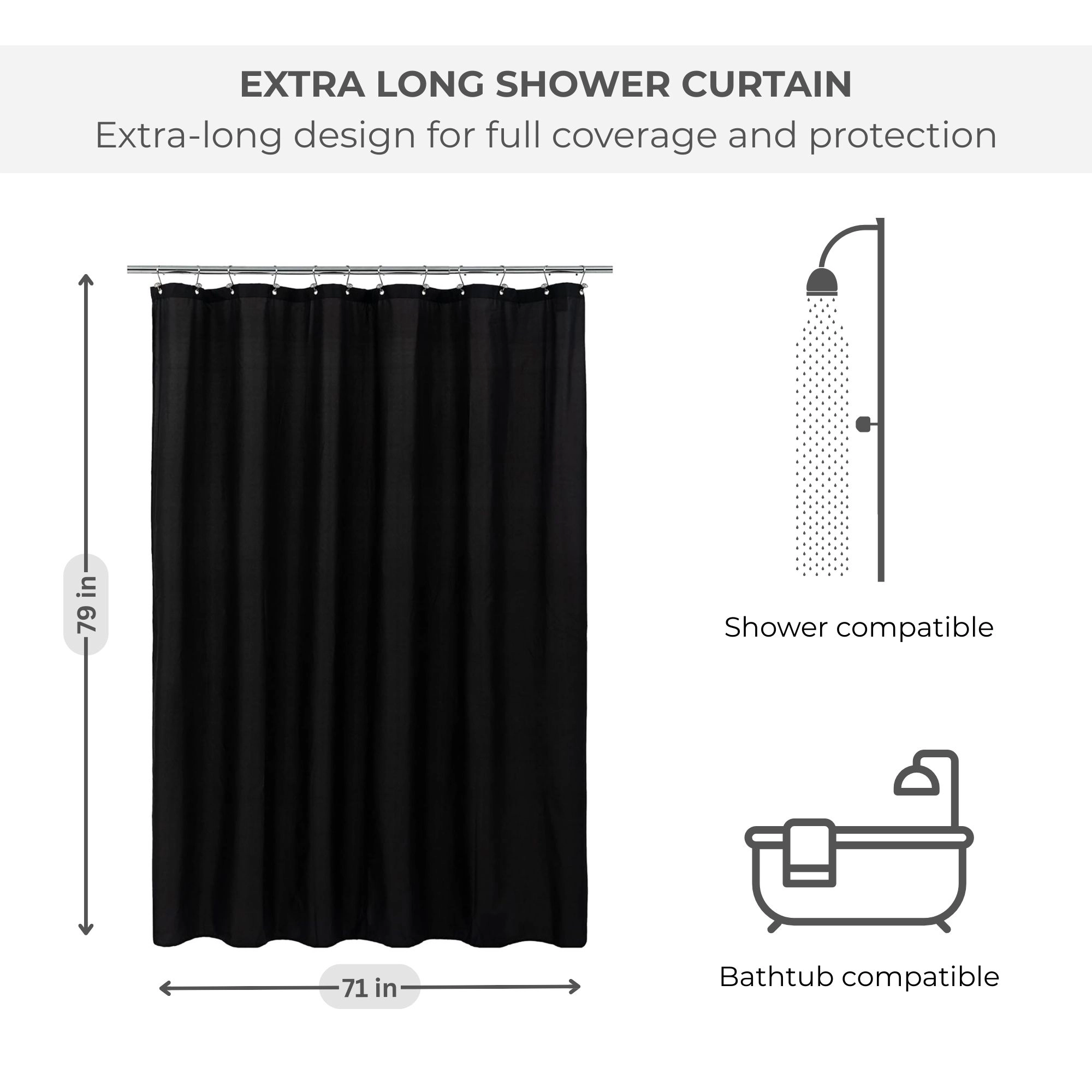 Evideco French Home Goods Extra-Long Shower Curtain Liner  - Waterproof PEVA with Rust-Resistant Grommets