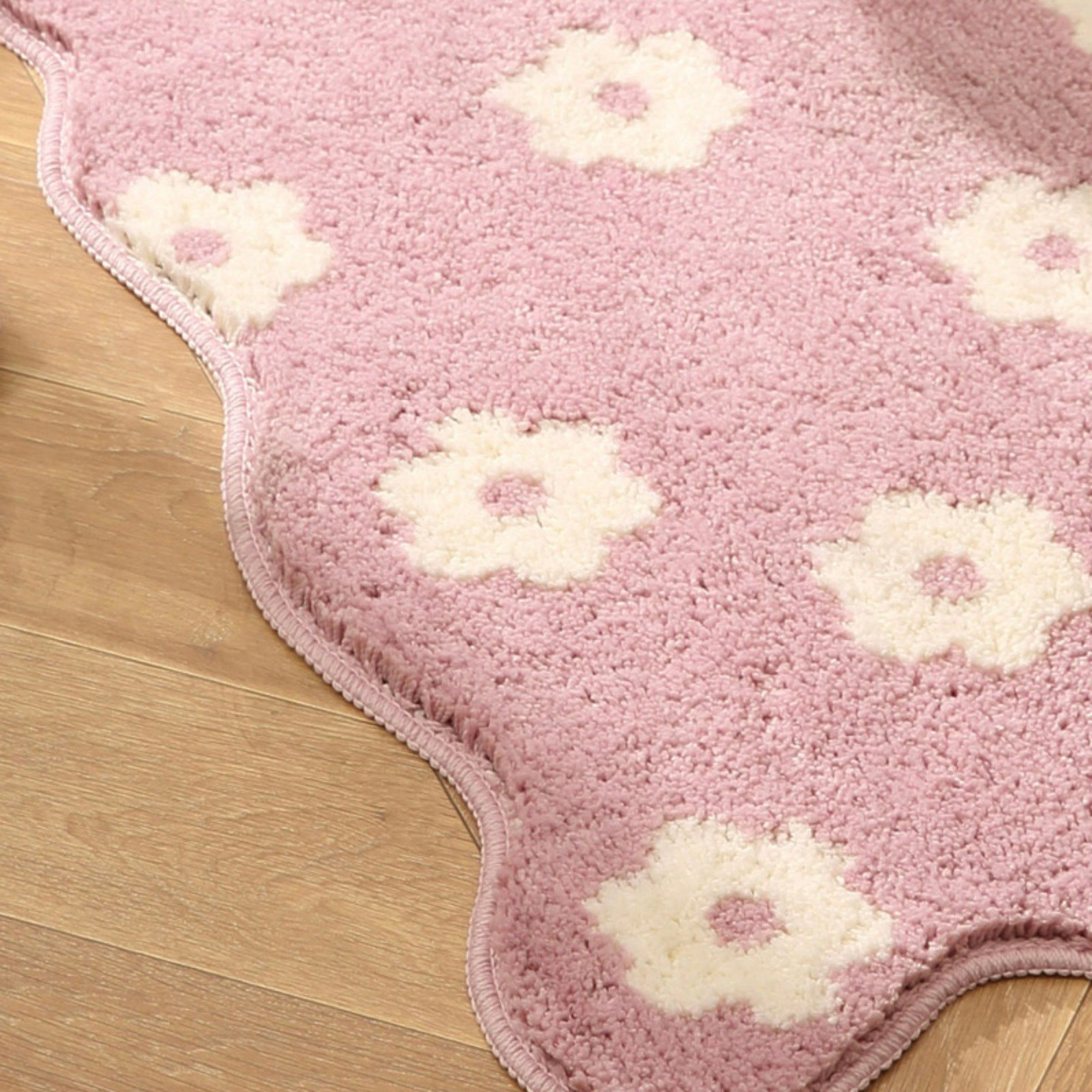Alilang Unisex Floral Scalloped Bathroom Floor Mat Soft Absorbent with Non Slip Backing