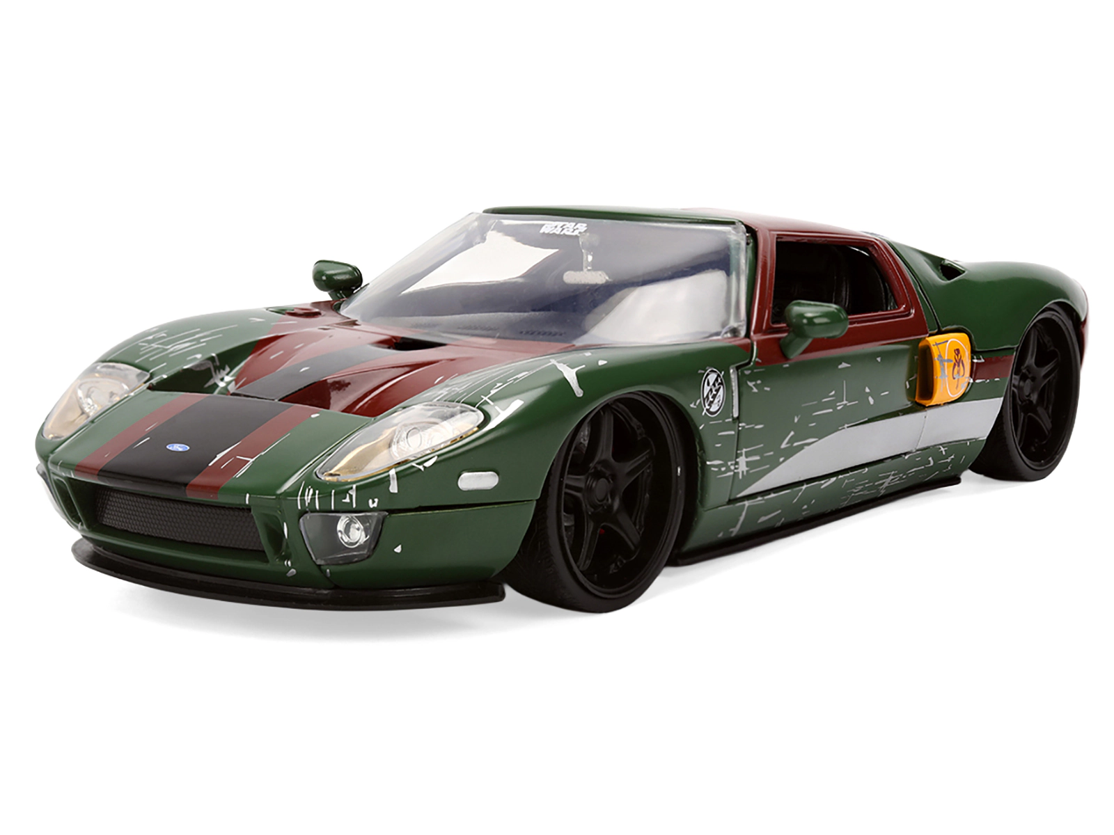 Jada 2005 Ford GT Green (Weathered) with Graphics and Boba Fett Figure "Star Wars" Franchise "Hollywood Rides"