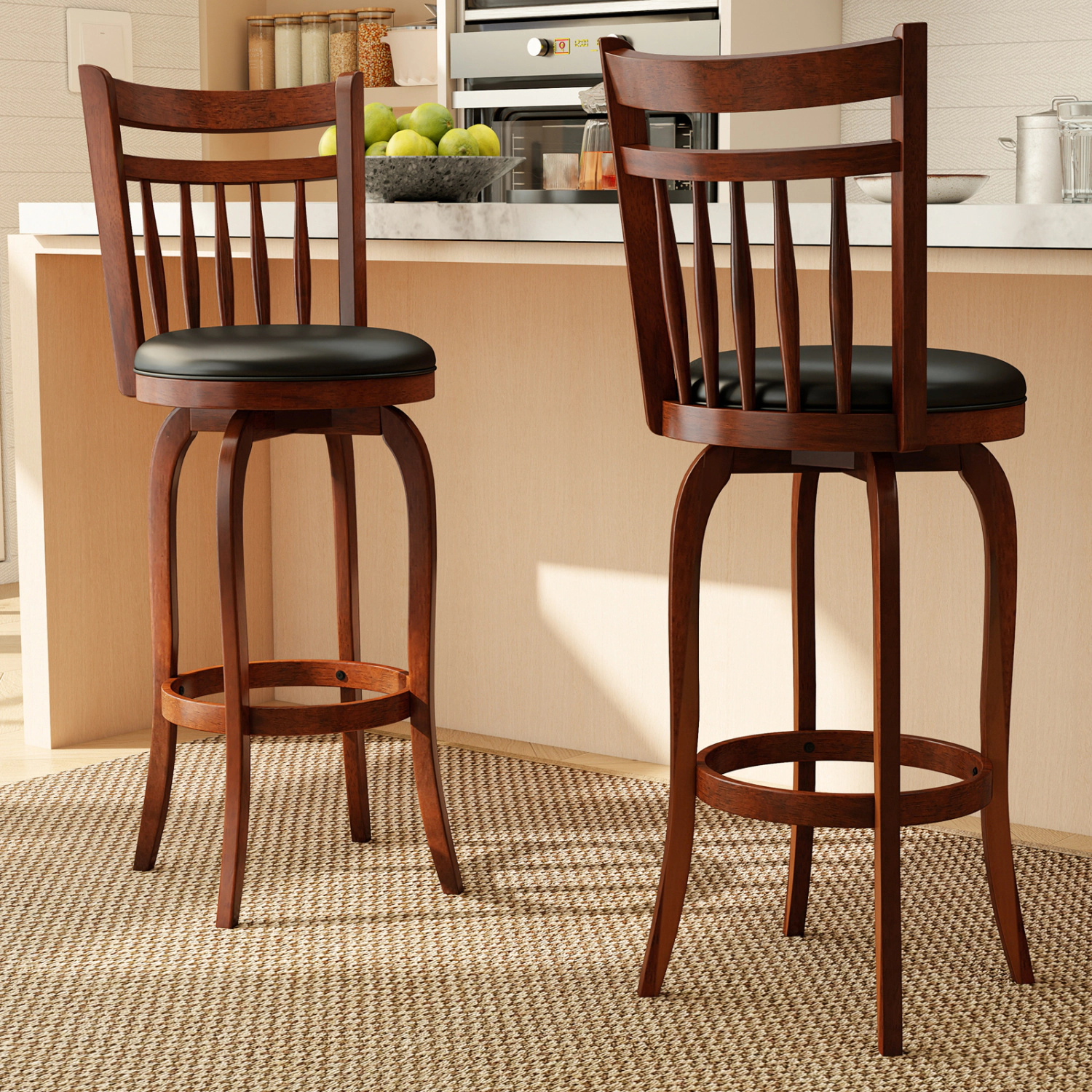 LJG Swivel Bar Stools Set of 2 Counter Height Faux Leather Upholstered Barstools