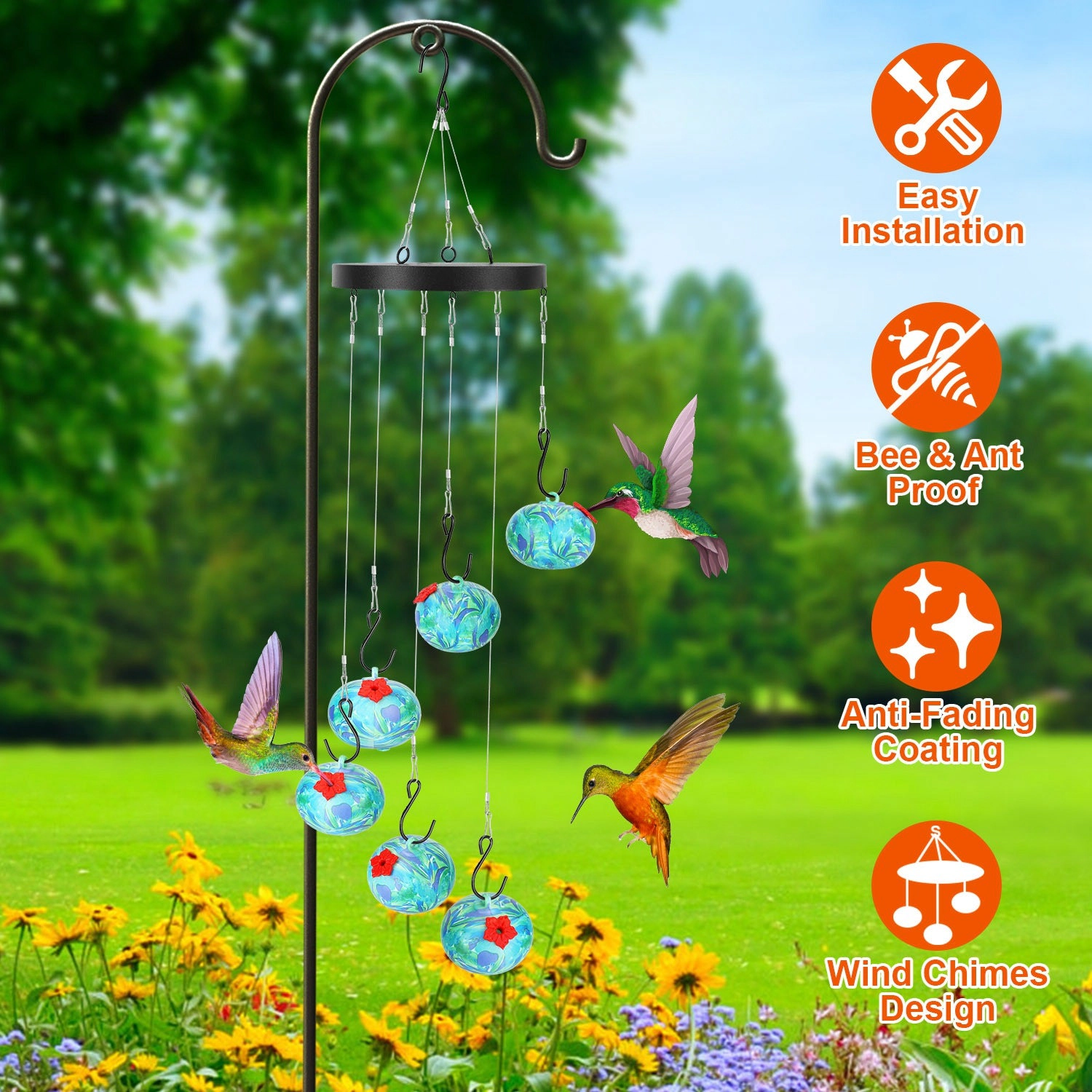 GBruno Wind Chime Hummingbird Feeder With Ant Guard