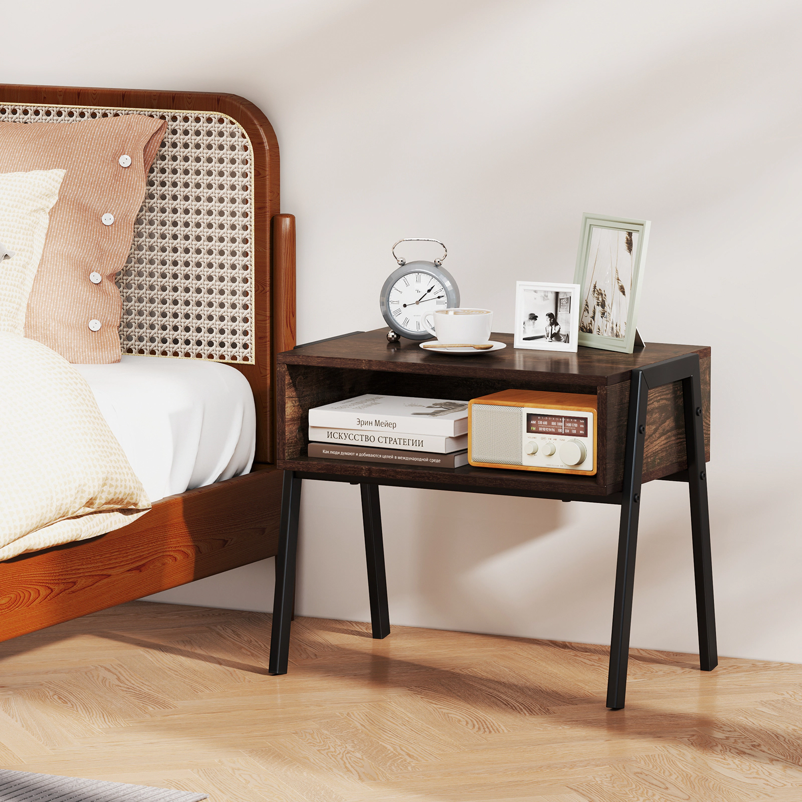 SUGIFT Stackable Nightstands Bedside End Tables with Open Storage Shelf 18-in Tall 66-lb Capacity Brown 2-Piece Set