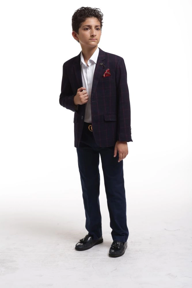 Elie Balleh Boys Slim Fit Plaid Jacket