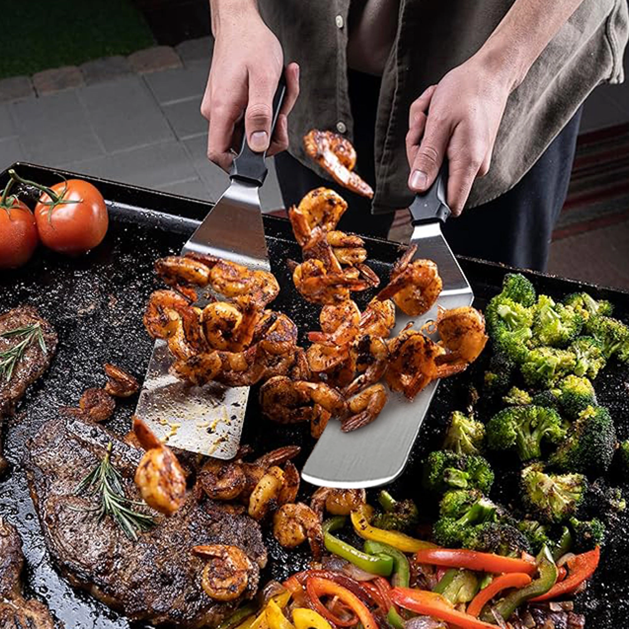Cheer Collection 18-Piece Stainless Steel Griddle Tool Set