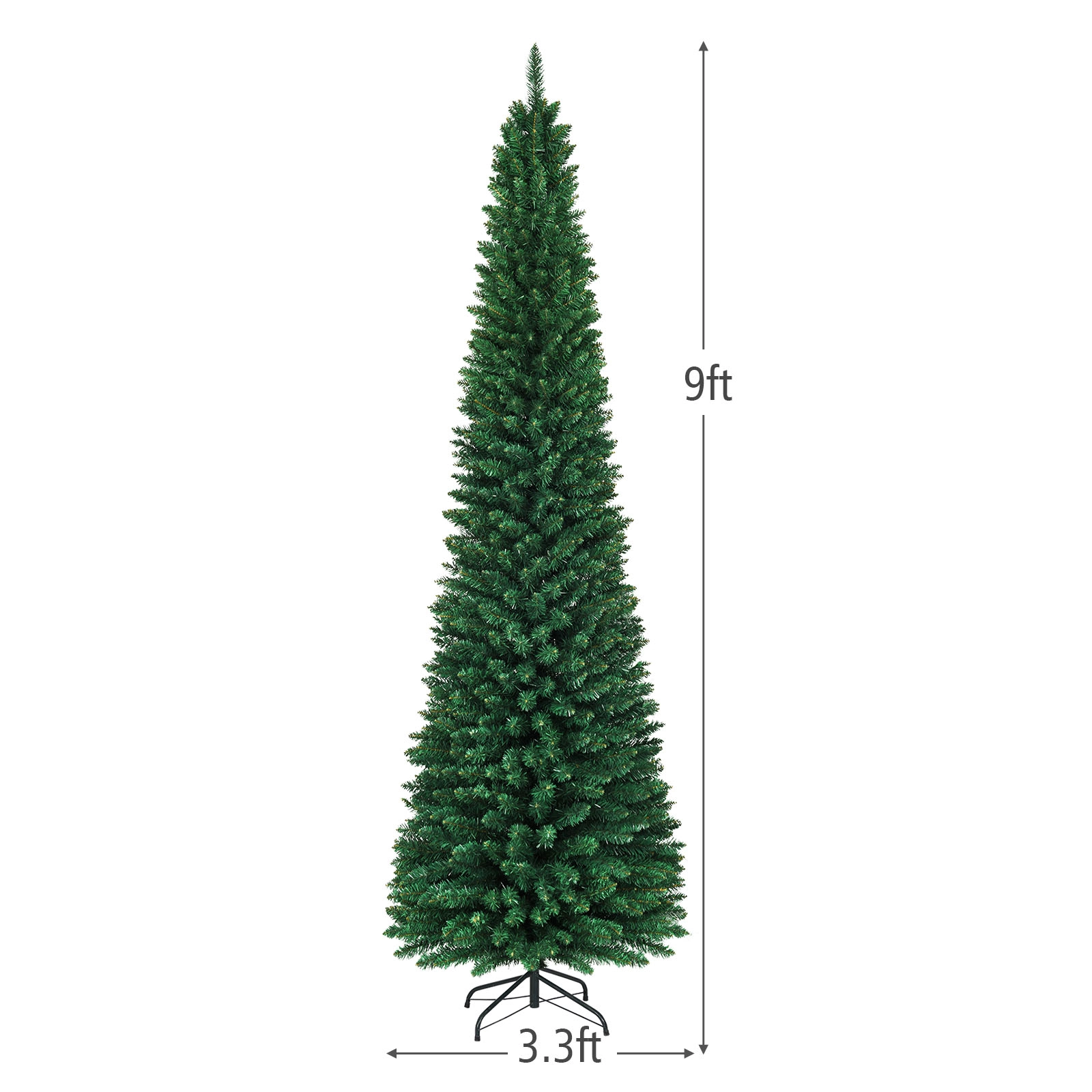 SUGIFT Slim Pencil Artificial PVC Christmas Tree 9 Feet Tall with 3.3-ft Diameter 1500 Tips Green