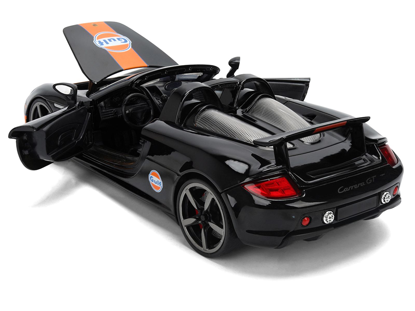 Jada Porsche Carrera Gt Convertible #7 "Gulf Oil" Black With Orange Graphics "Hyper-Spec" Series 1/24 Diecast