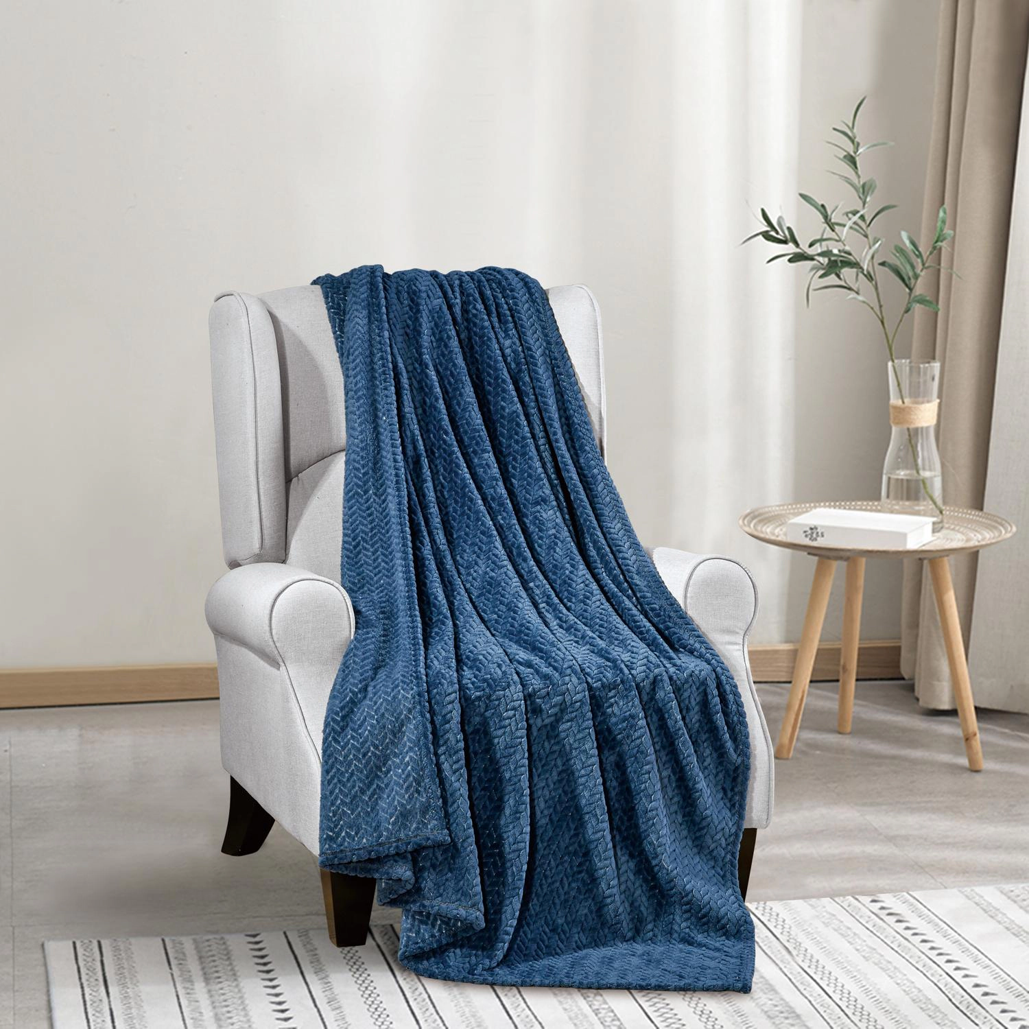 Plazatex Chevron Plush All Season Decorative Throw Blanket 50" x 70" Navy