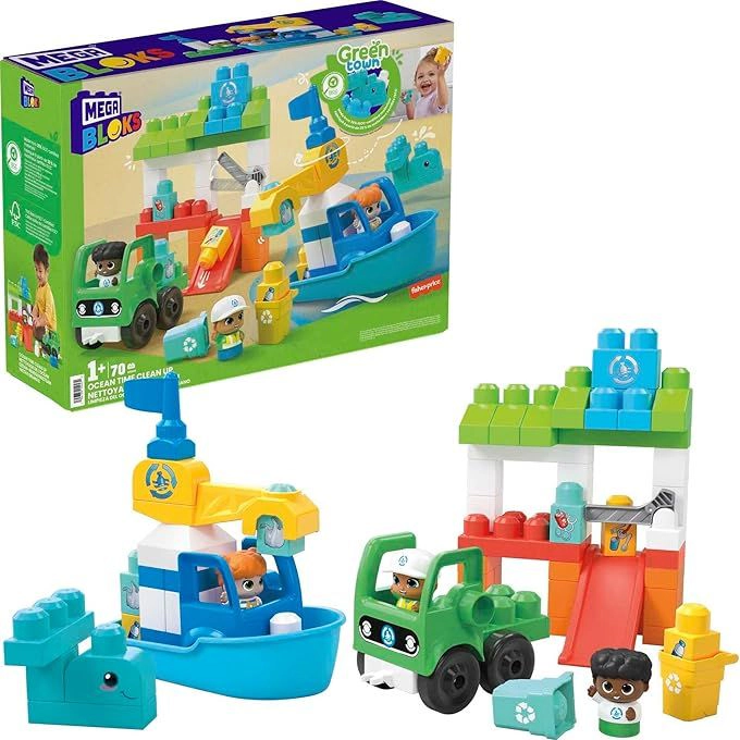 MEGA BLOKS Fisher-Price Ocean Time Green Town 70-Piece Eco Play Set