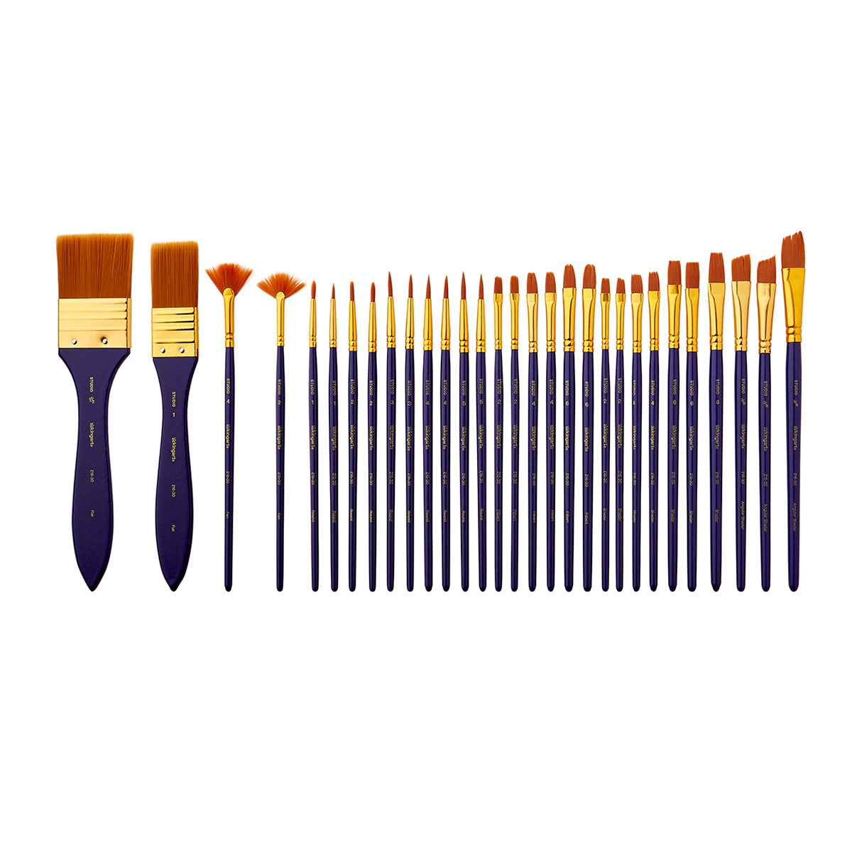 KINGART Studio Gold Nylon Brush Set - 30 pc Acrylic & Watercolor