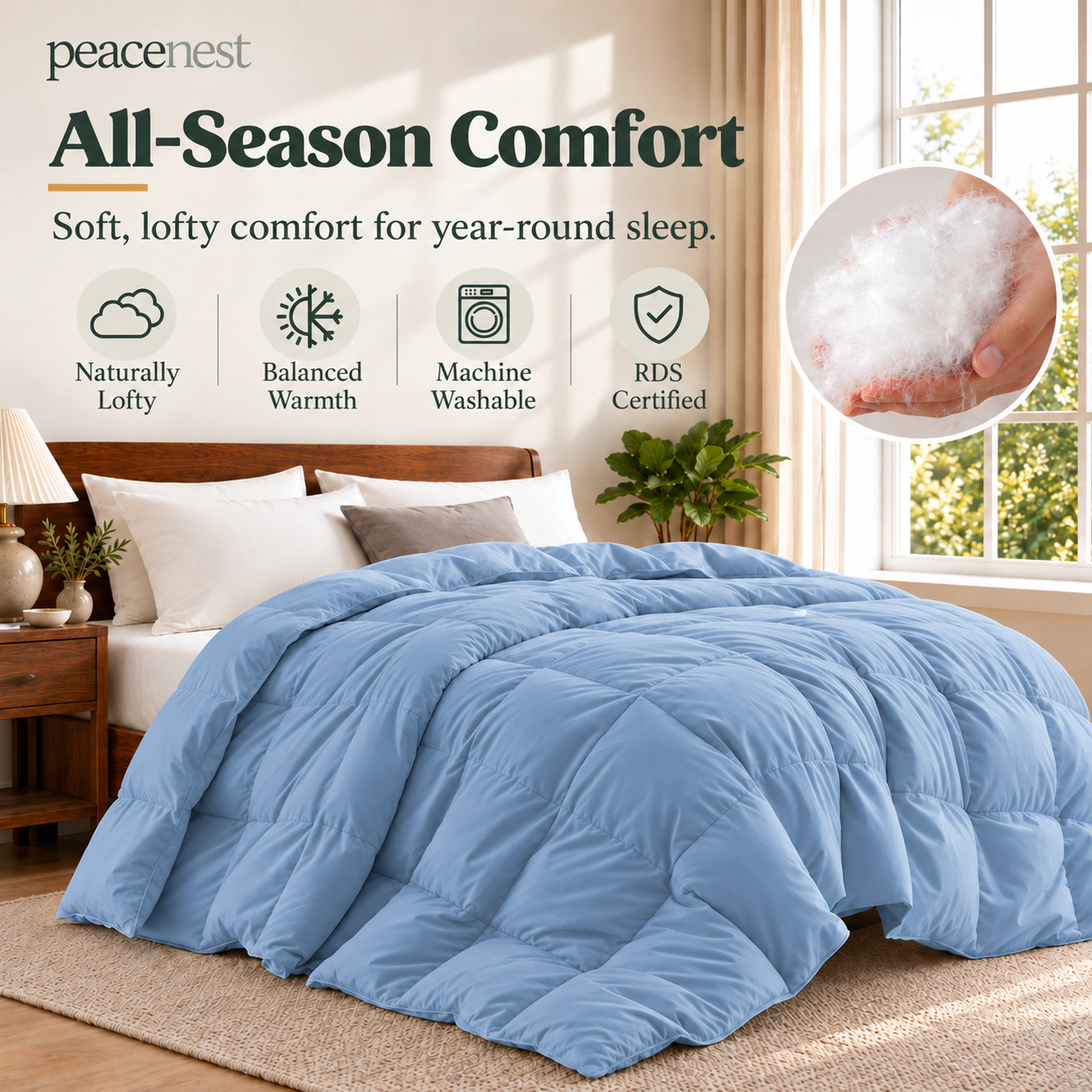 Peacenest All Season Goose Down Feather Fiber Comforter Duvet Insert