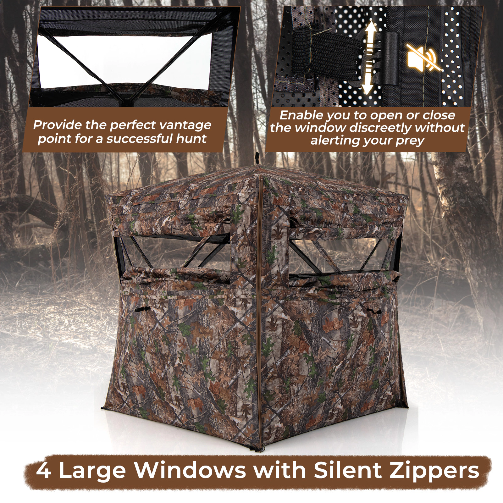 SUGIFT Camouflage 84-in 360-Degree One-Way See-Through Pop-Up Hunting Blind with Full-Open Door