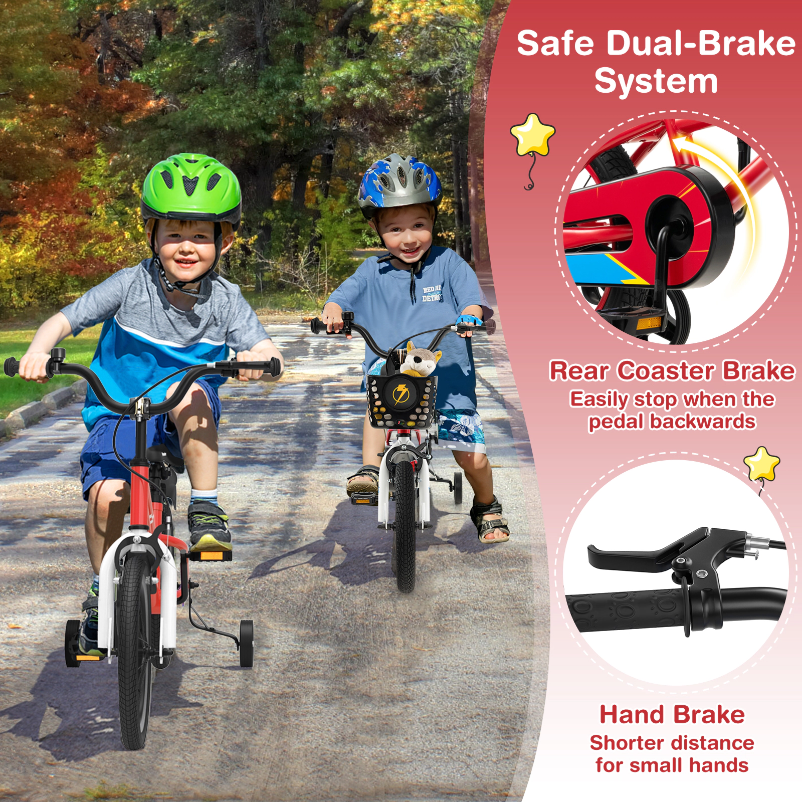 SUGIFT Four-Wheel 12-Inch Kids Bicycle with Training Wheels 100-lb Seat Capacity Ages 3-4 Years Red