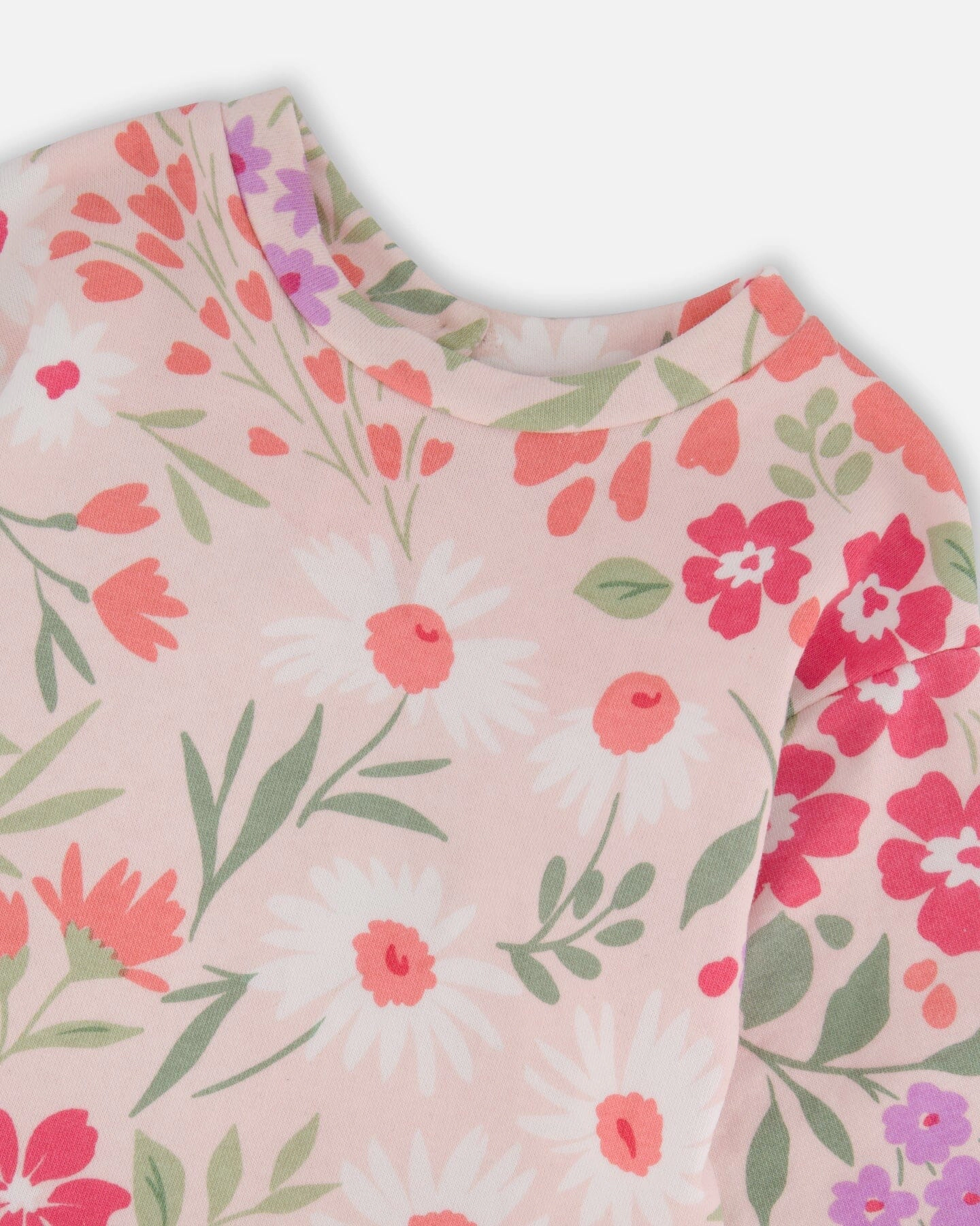 Deux par Girls French Terry Dress Pink Printed Flowers