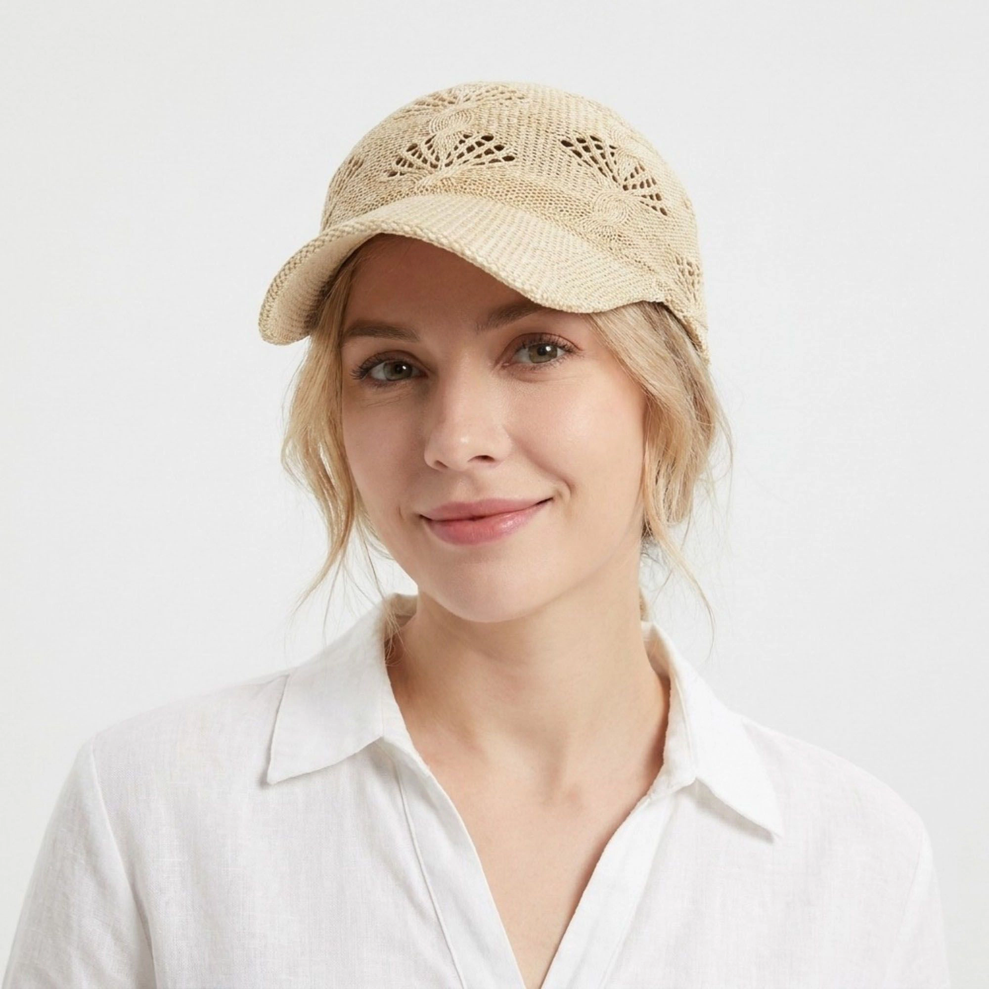 Anna-Kaci Women's Crochet Knit Baseball Cap Breathable Openwork Lightweight Casual Hat