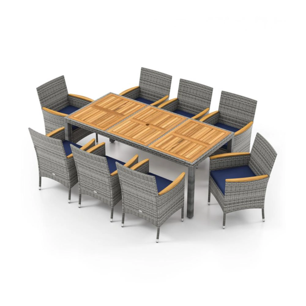 Hivvago 9 Pieces Patio Pe Wicker Dining Set For Deck, Garden And Yard