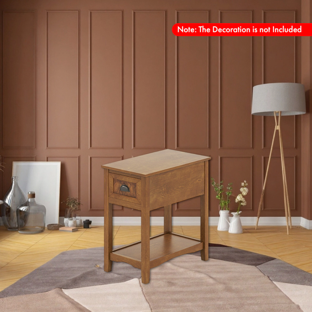 Hivvago Modern Chairside Table with Storage Drawer and Open Display Shelf