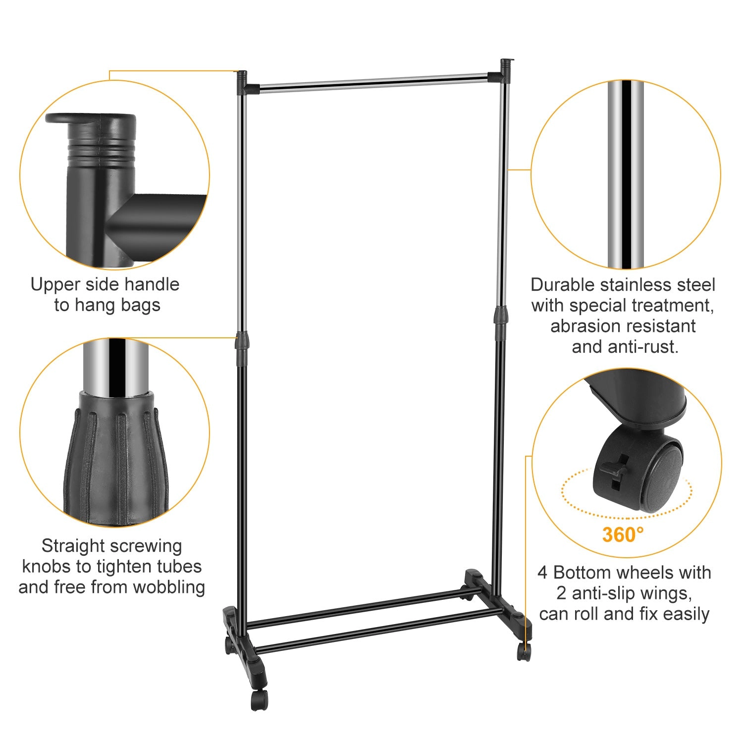 GBruno Adjustable Rolling Garment Rack With Shelf