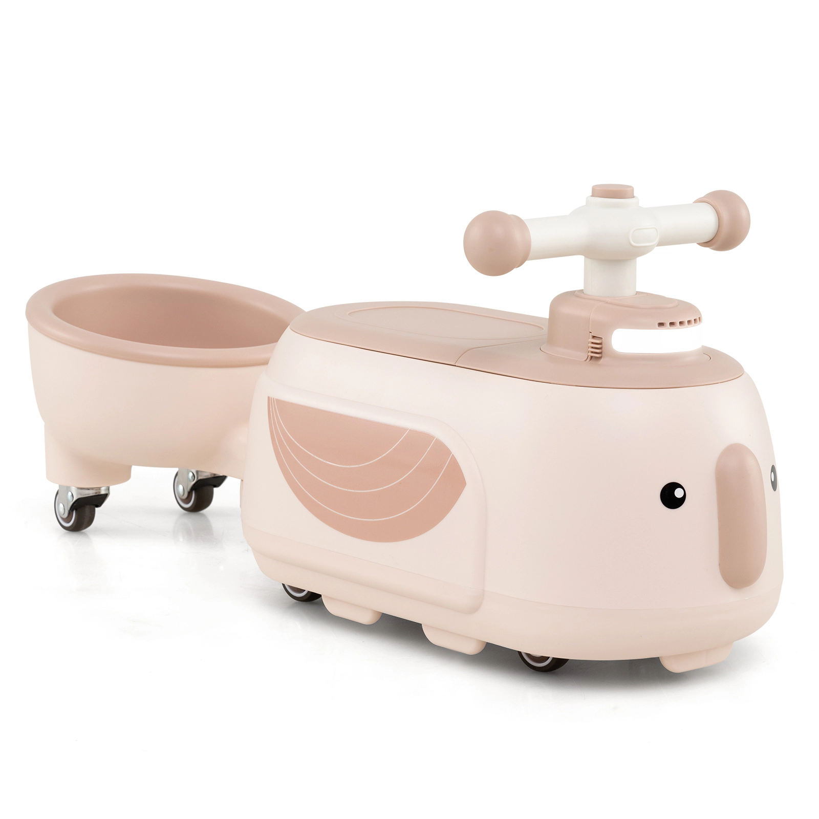 SUGIFT Foot-to-Floor Toddler Ride-On Toy with Trailer and Light Music 55-lb Capacity Ages 12 Months+ Beige
