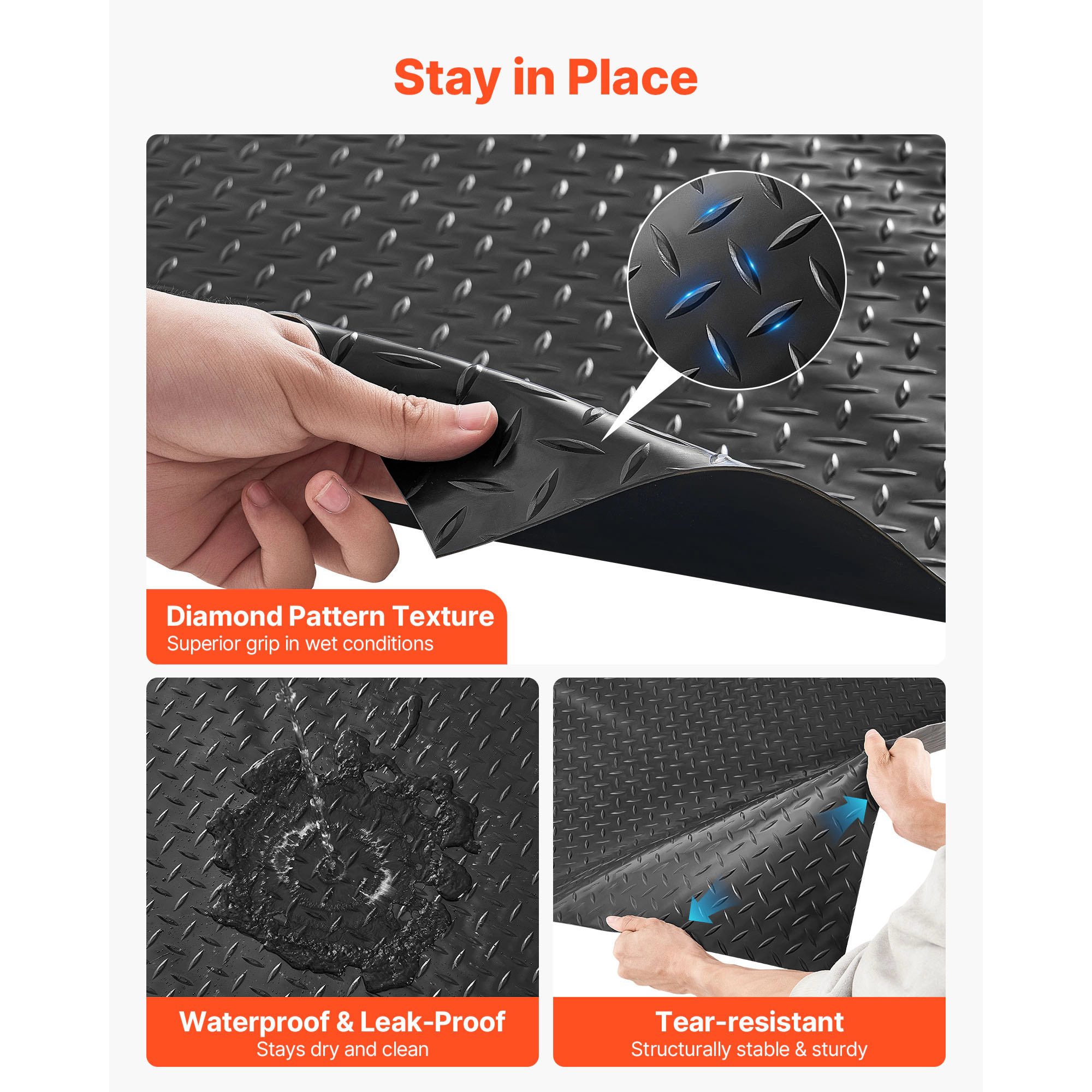 HONGGE Garage Floor Roll Garage Flooring Mat 2.2 mm Thick ened PVC Diamond Plate Floor Protector Mat with Double-sided