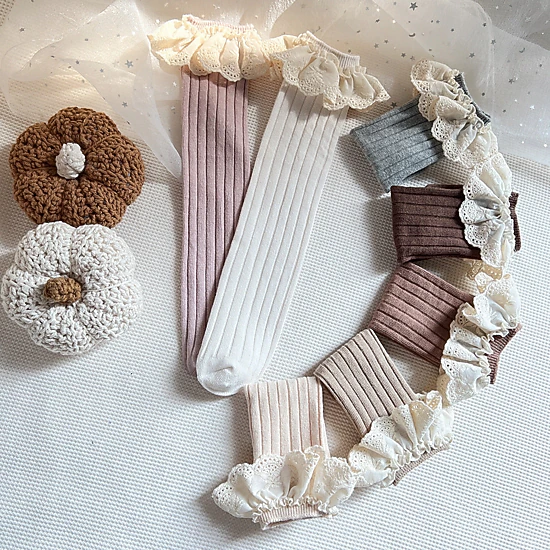 MyKids-USA Baby Girls Lace-Trim Patchwork Breathable Stocking Socks