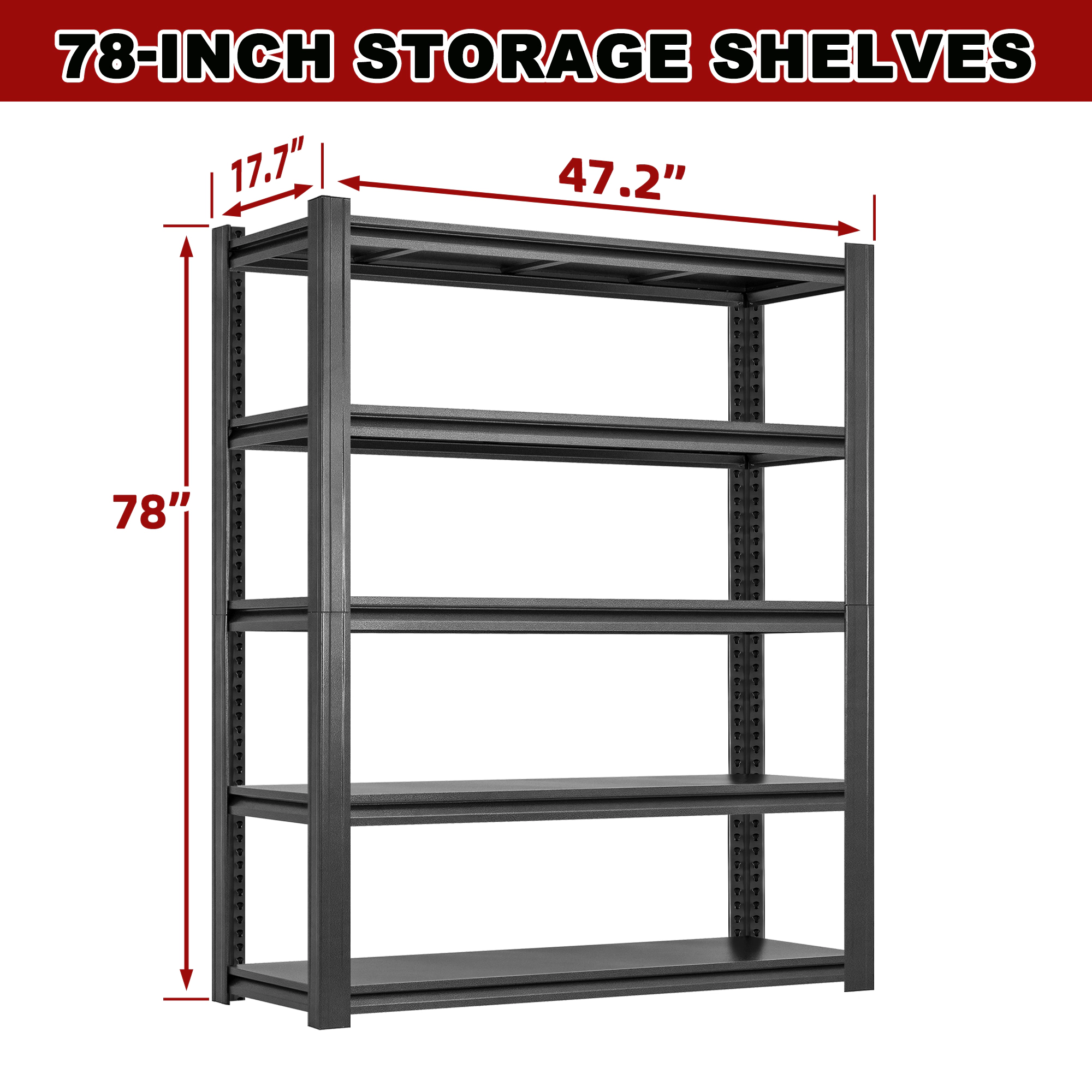 Flynama 5-Tier Heavy Duty Steel Adjustable Garage Storage Shelving Unit in Black (47.2 in. W x 78 in. H x 18 in. D)