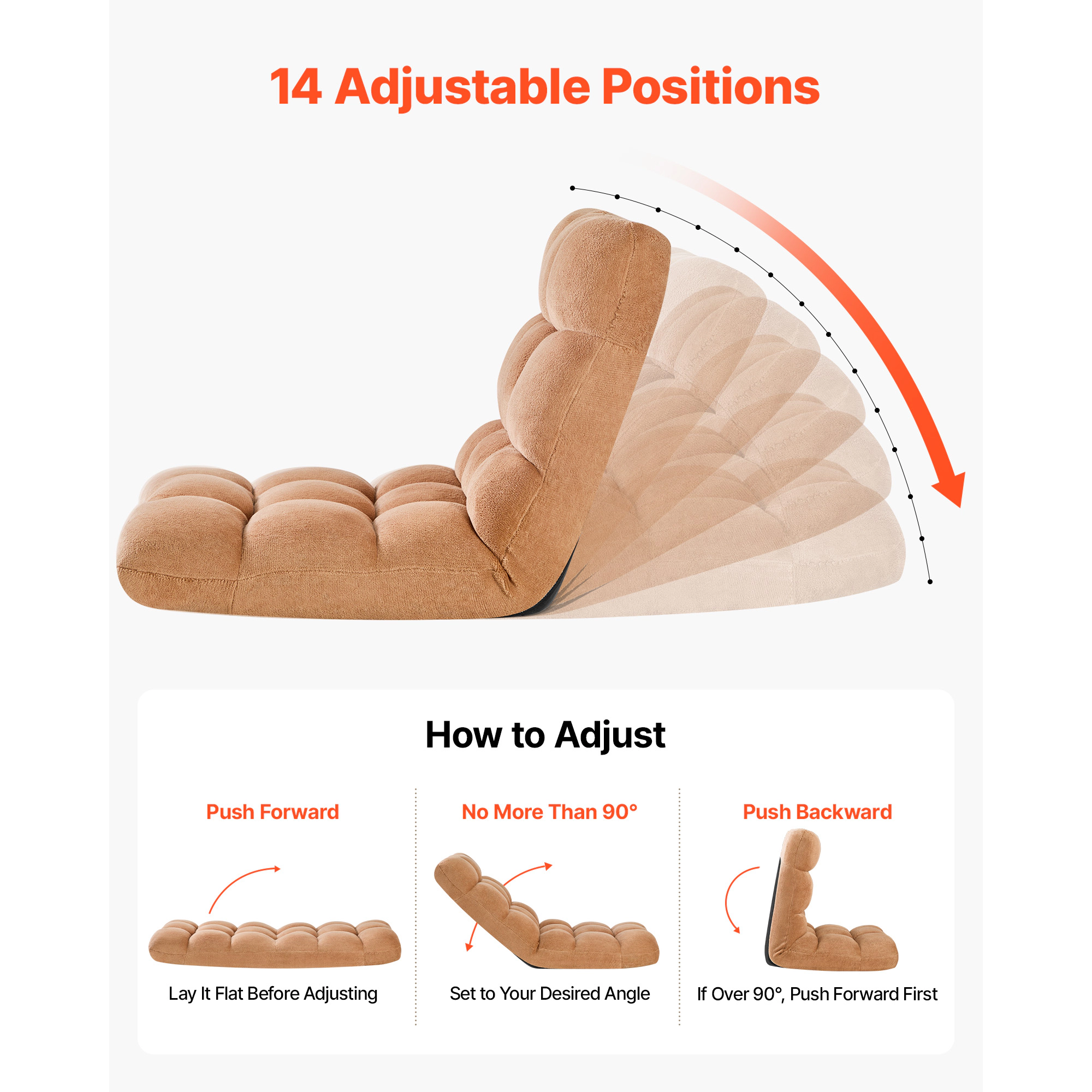 HONGGE Floor Chair 5 Adjustable Positions Folding Gaming with Ergonomic Back Support Sturdy Metal Frame