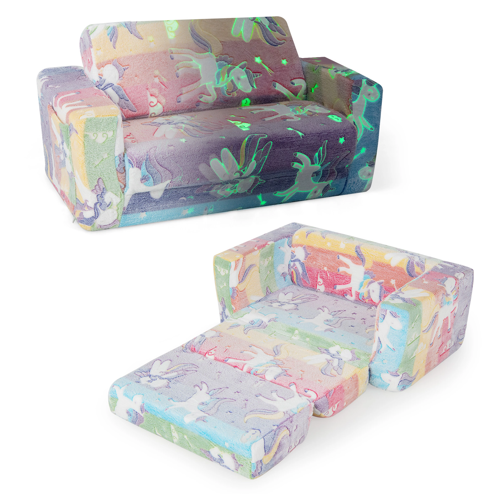 SUGIFT Detachable Flannel Cover and Glowing Pattern 2-in-1 Flip Out Kids Sofa Chair