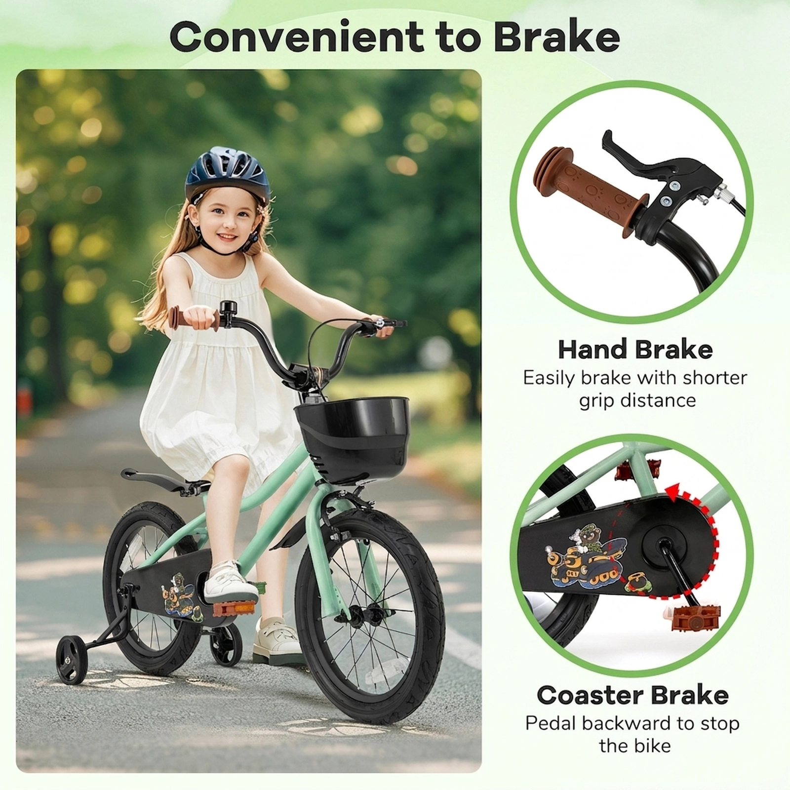 SUGIFT Green Removable Training Wheels Quick Release Seat and Reflectors Kids 16 Inch Bike