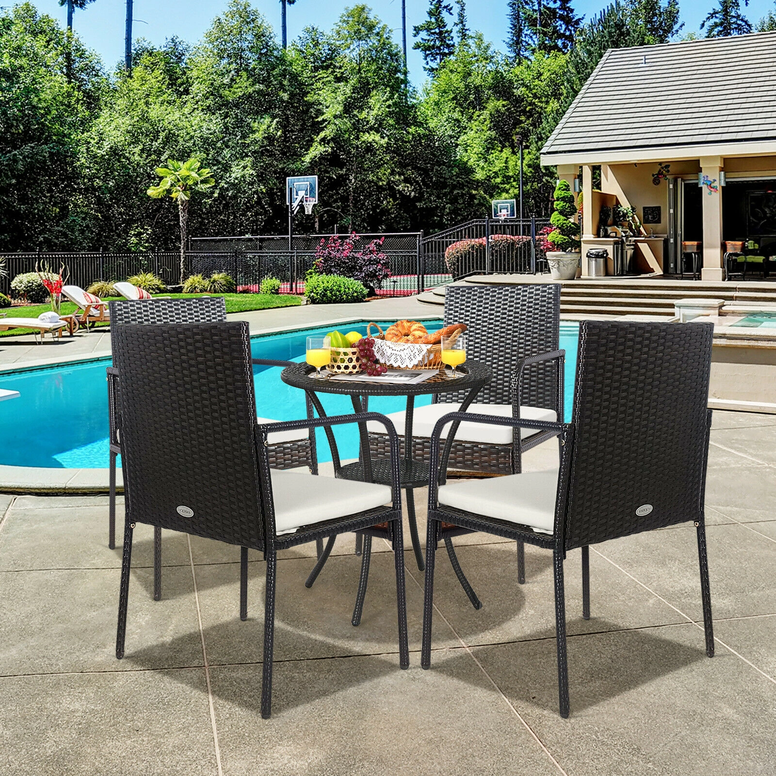LJG 4 Pieces Patio Wicker Rattan Dining Set with Comfy Cushions