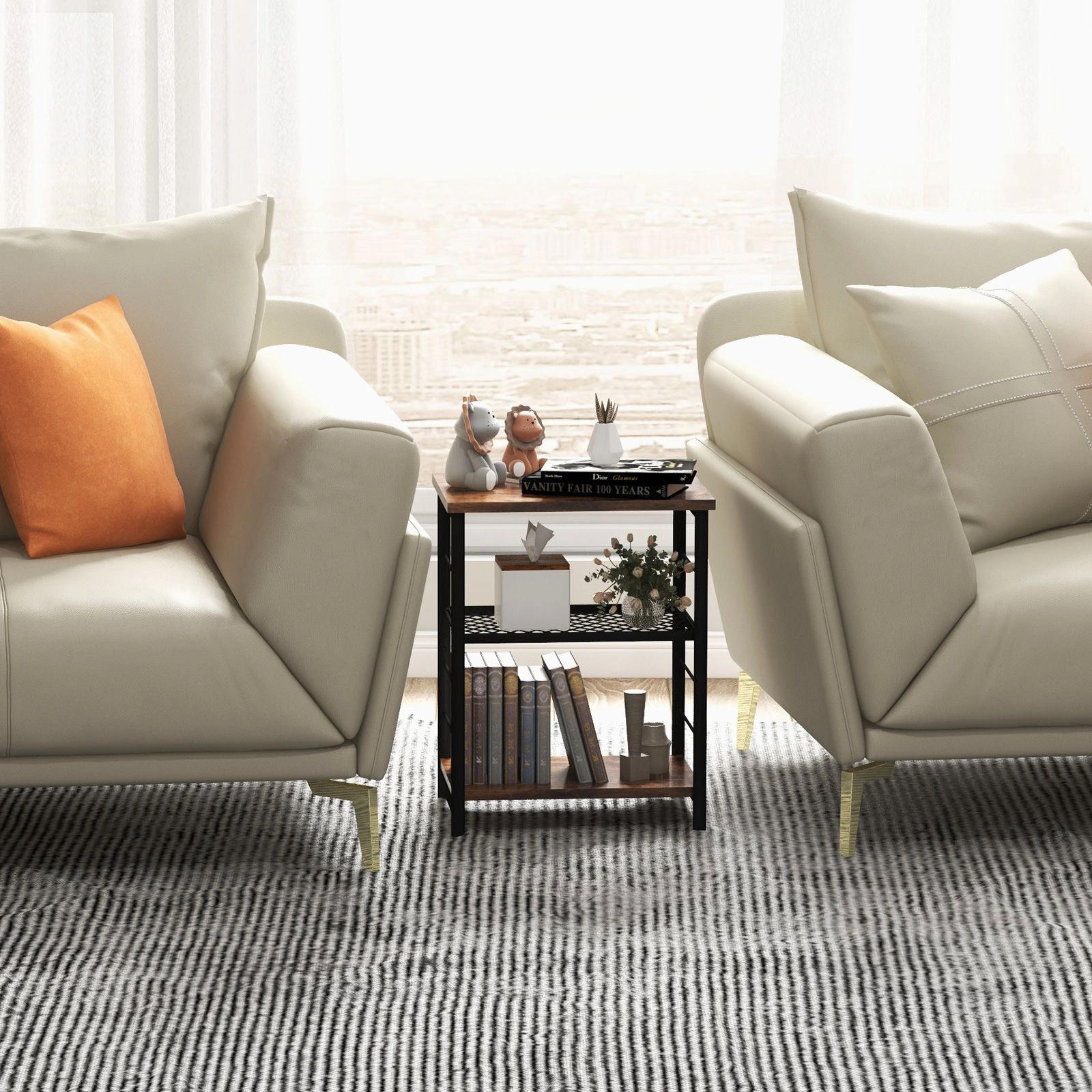 SlickBlue Compact Adjustable Side Table with 3-Tier Mesh Storage