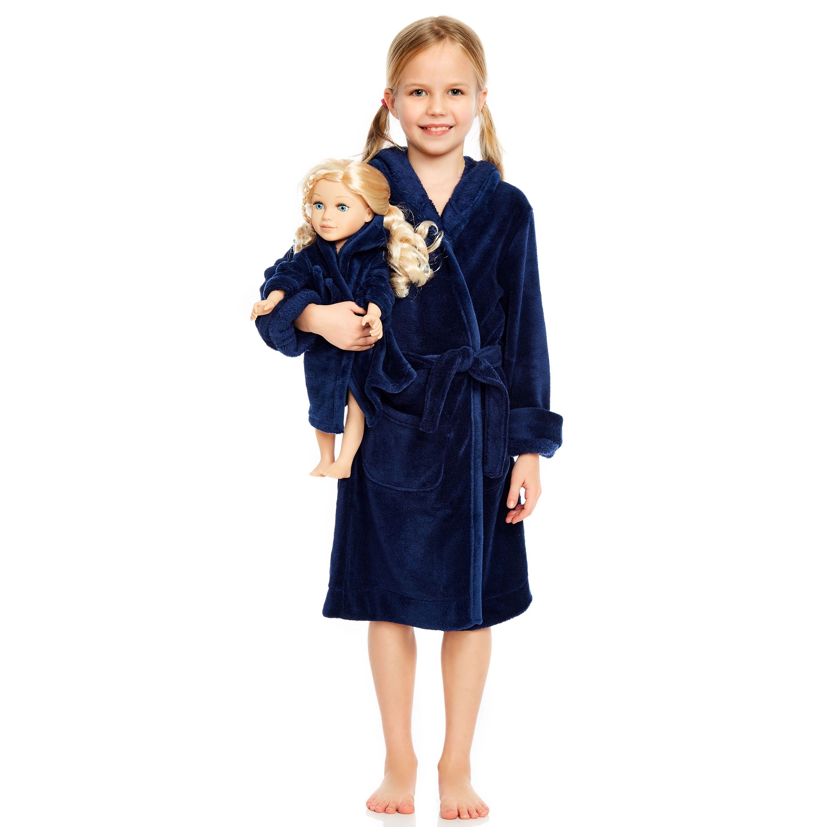 Leveret Girl & Matching Doll Solid Fleece Hooded Robe Set