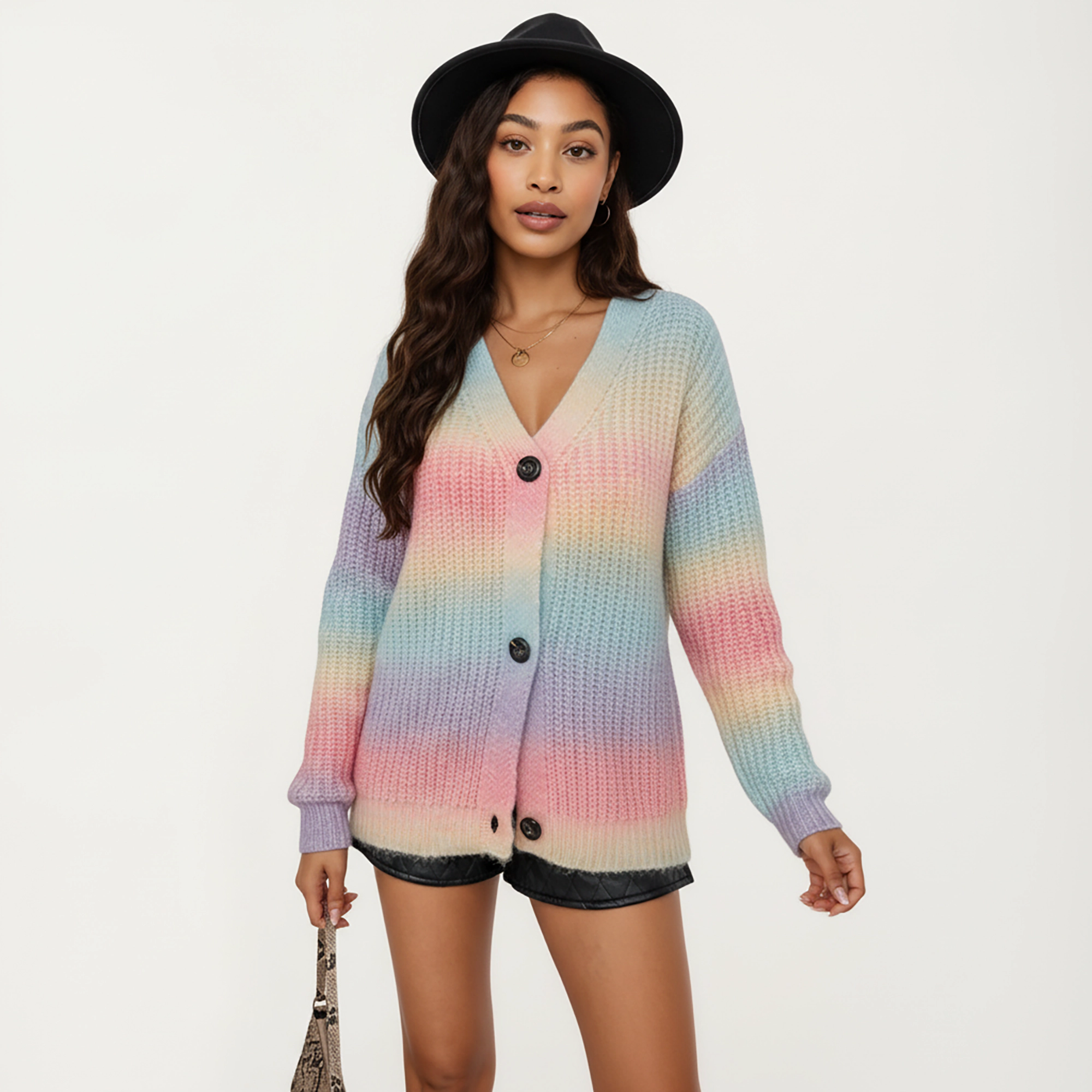 Anna-Kaci Women's Soft Knit V-Neck Button Front Cardigan with Cozy Textured Stitching and Relaxed Everyday Layering Fit
