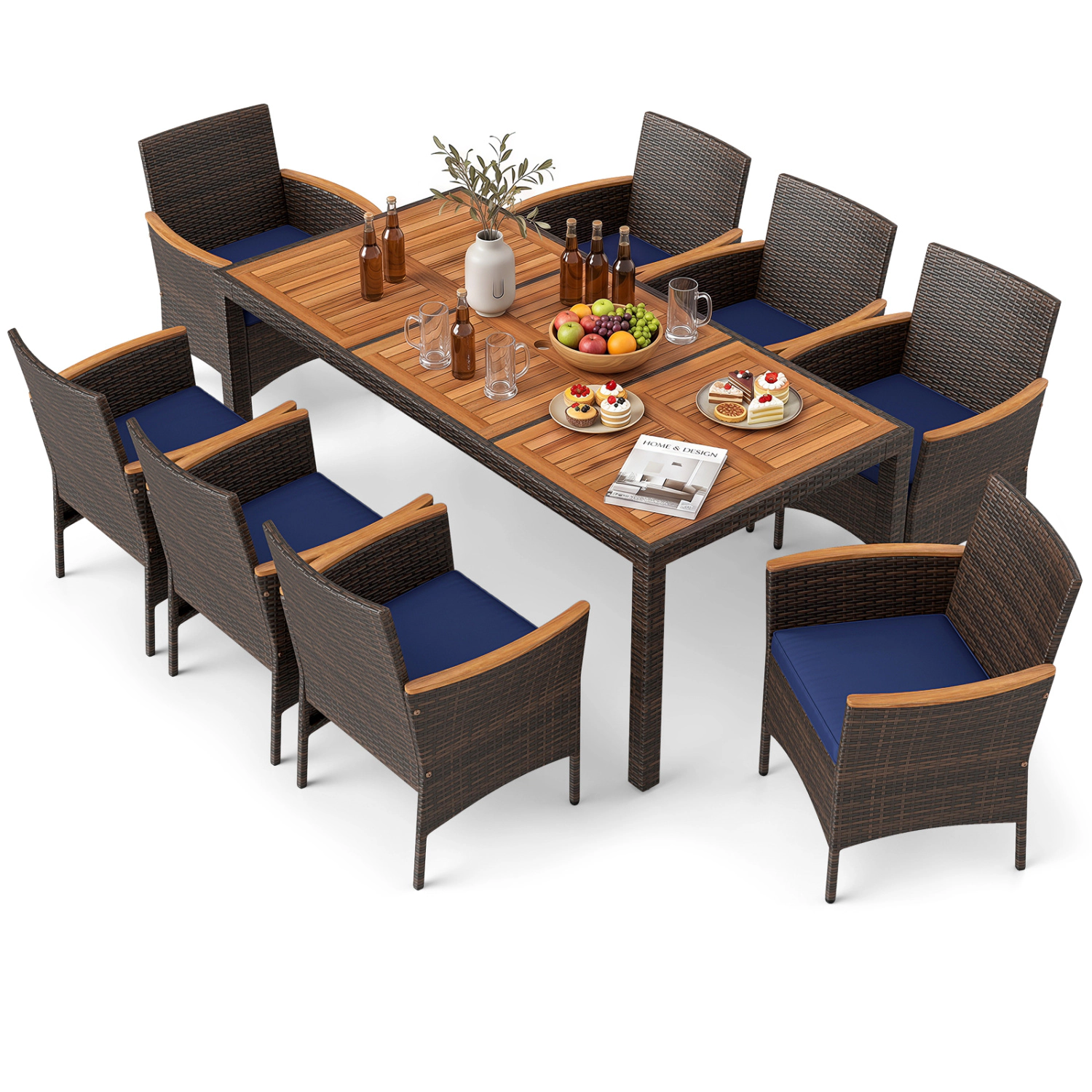 LJG 9 Piece Outdoor Dining Set with Acacia Wood Table Top