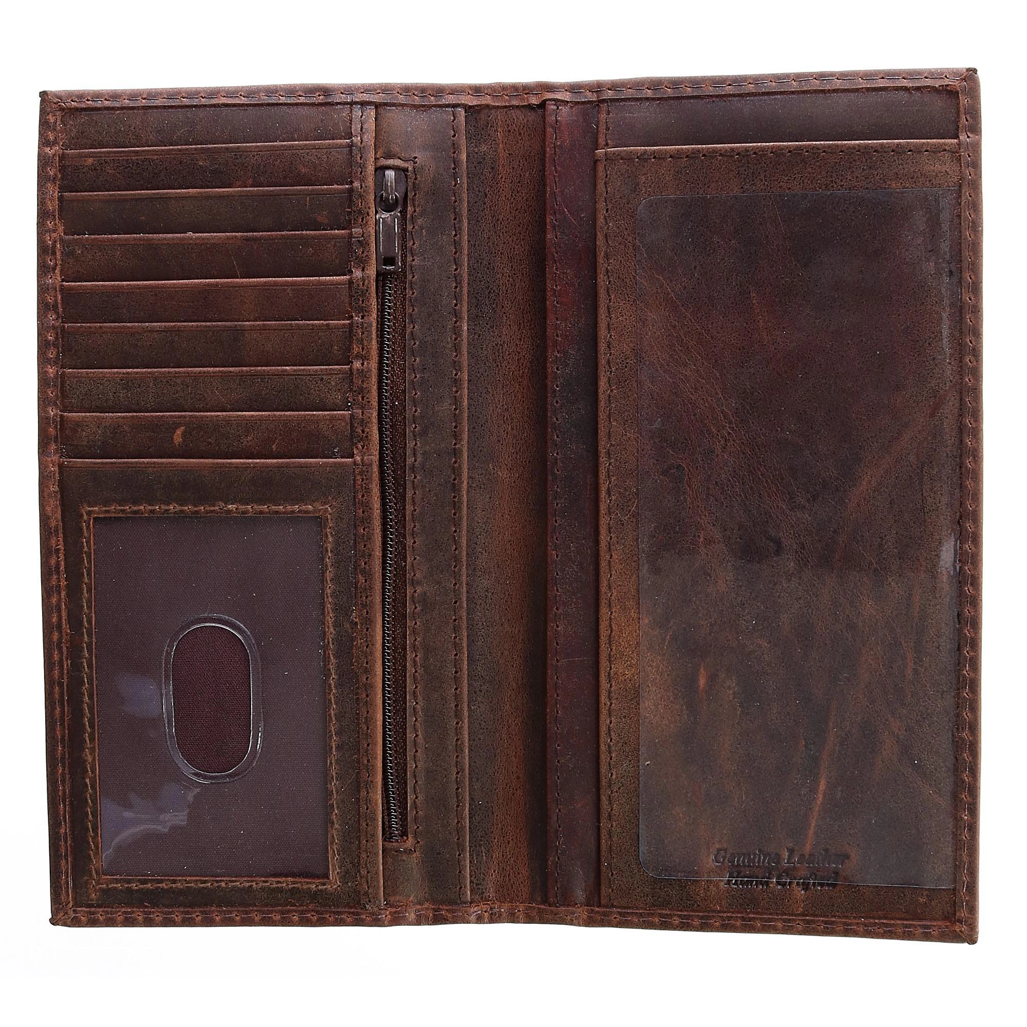 CTM® Hunter Leather Distressed Checkbook Cover Wallet