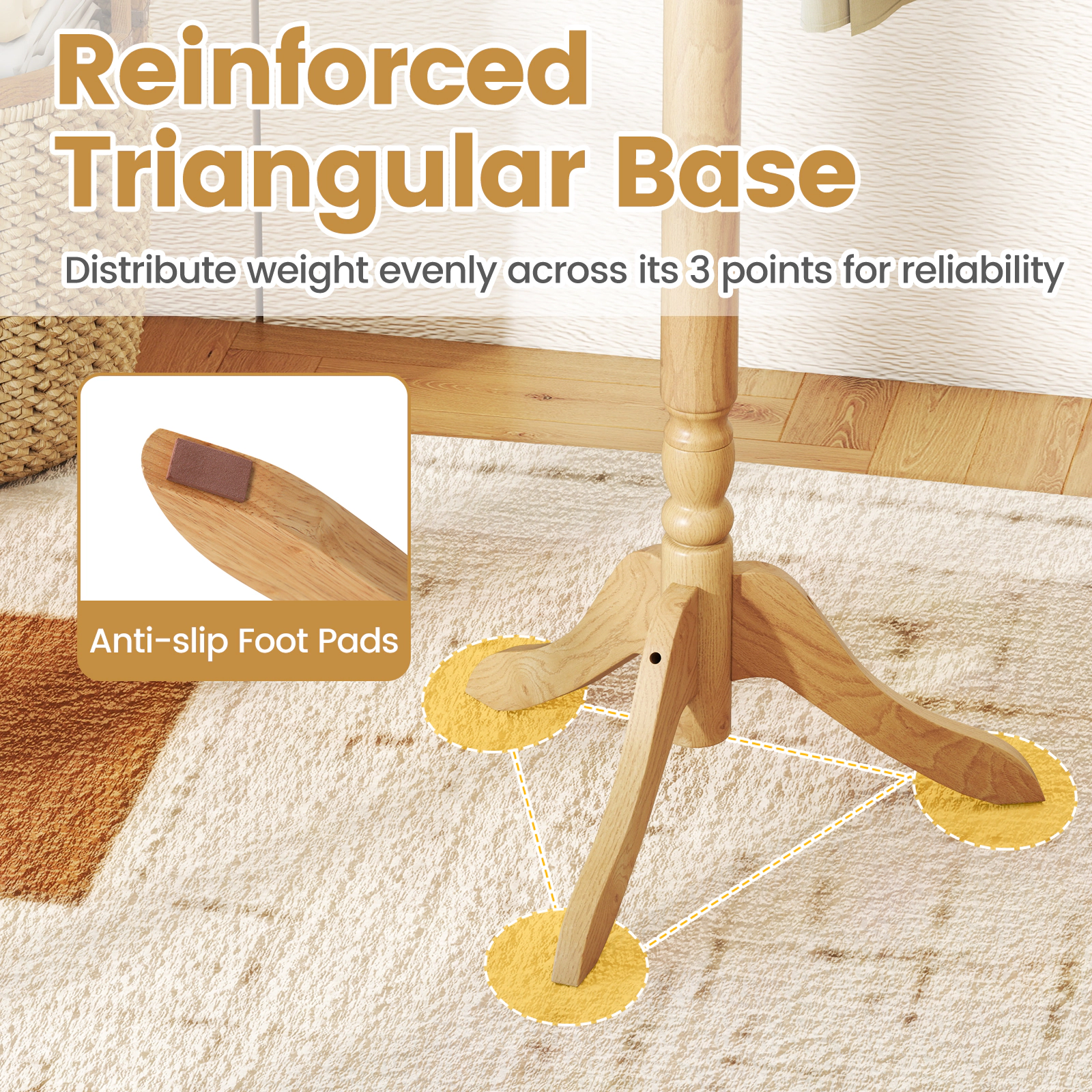 SUGIFT Solid Wood Hall Tree 11 Hooks & 3 Height Options Coat Rack 11-lb Capacity Per Hook 72-in Tall Natural Rubber Wood