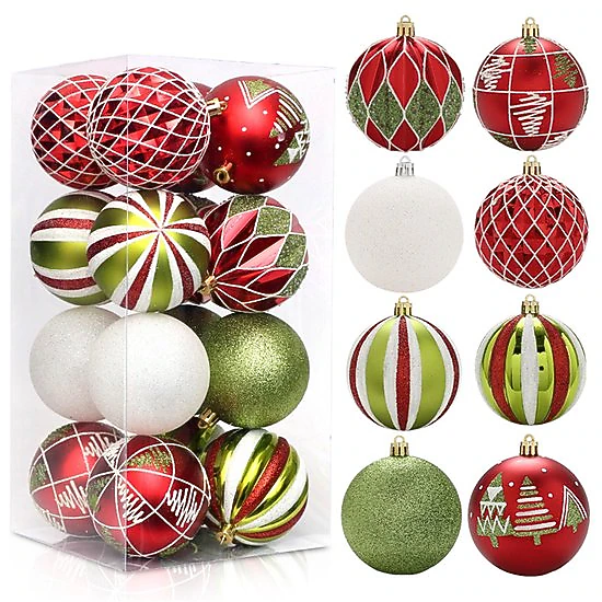S-ZONE Plastic Hanging Christmas Baubles, Color: Green & Red & White ...