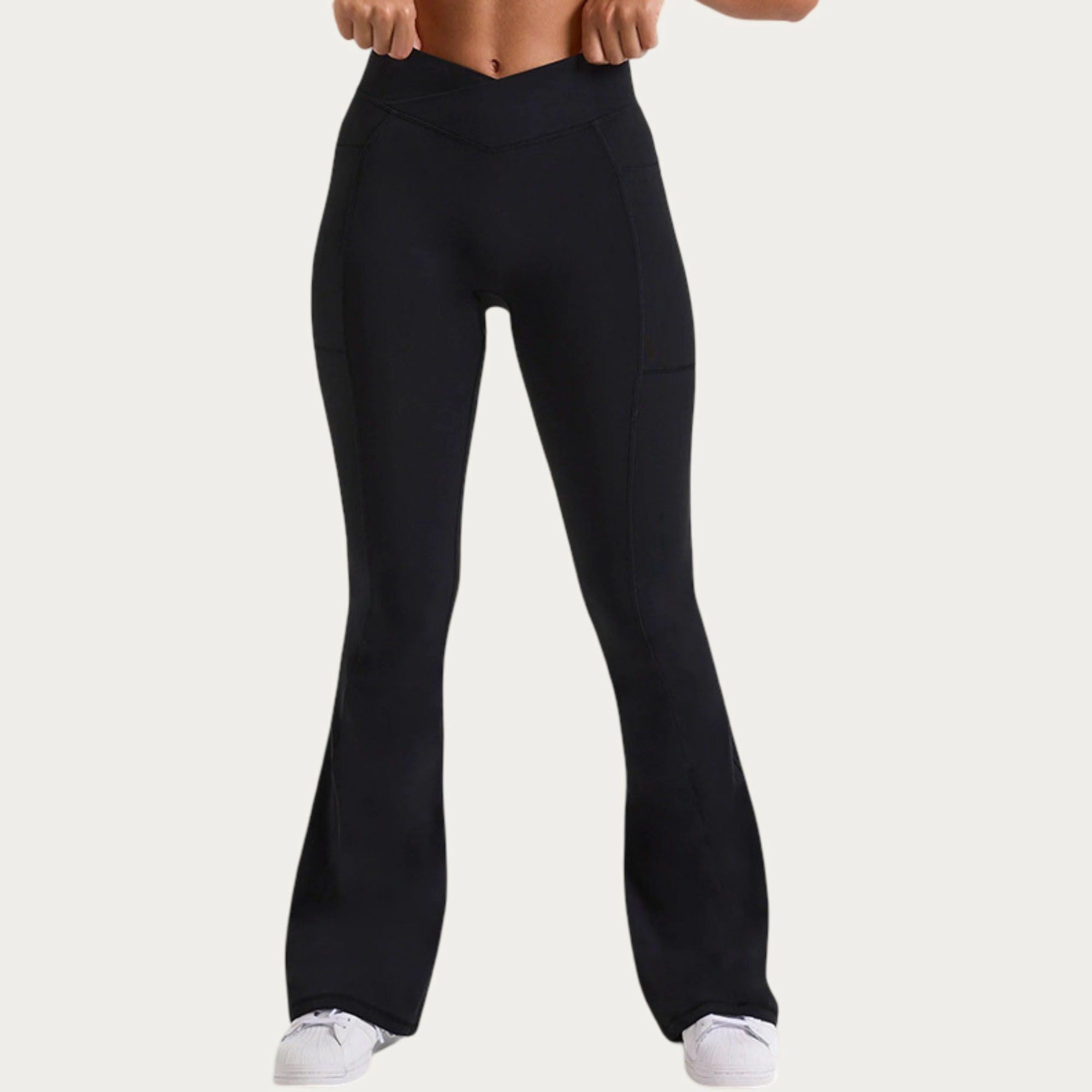 Anna-Kaci Active Women's V Waist Flare Yoga Pants with Cross Front High Stretch Fit Athletic Workout Leggings