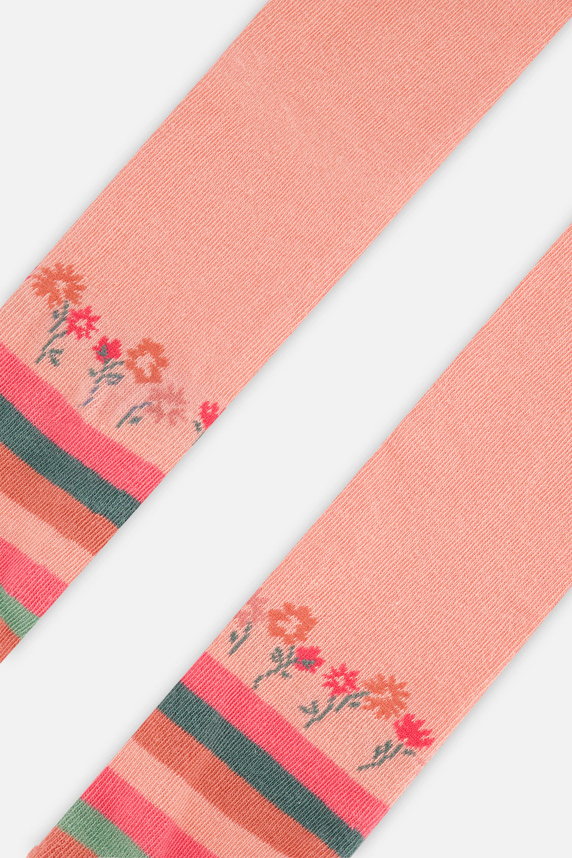 Deux par Deux Girls Striped Floral Detail Knit Tights