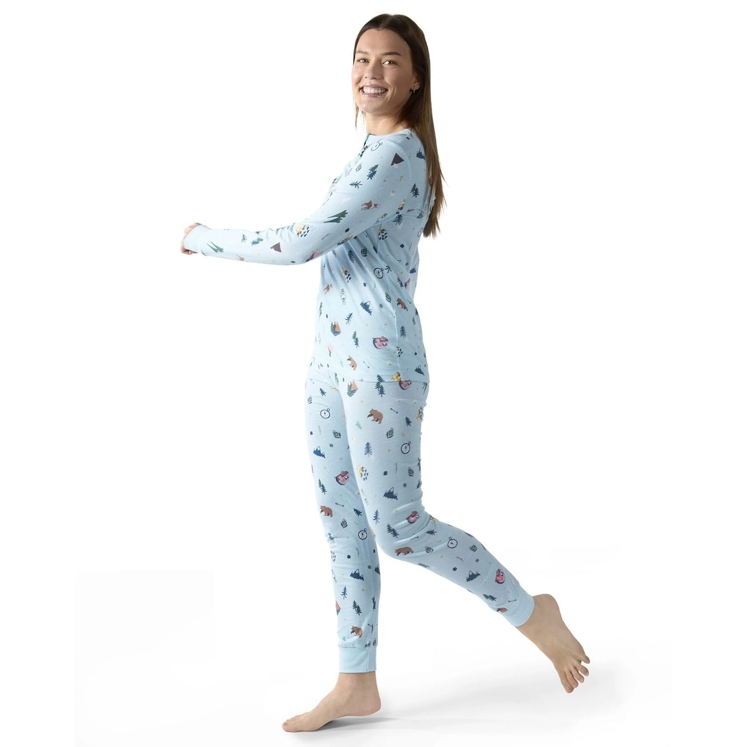 MeMoi Women's Bear and Campfire Fun Two-Piece PJ Set a Bag
