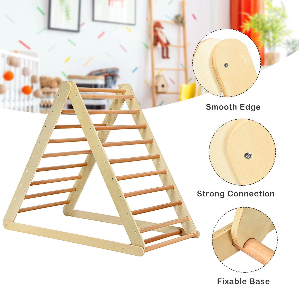 SUGIFT Natural 48-in Foldable Wooden Kids Climber with Ladder and Climbing Ramp 7.5-in Folded 132-lb Frame Load