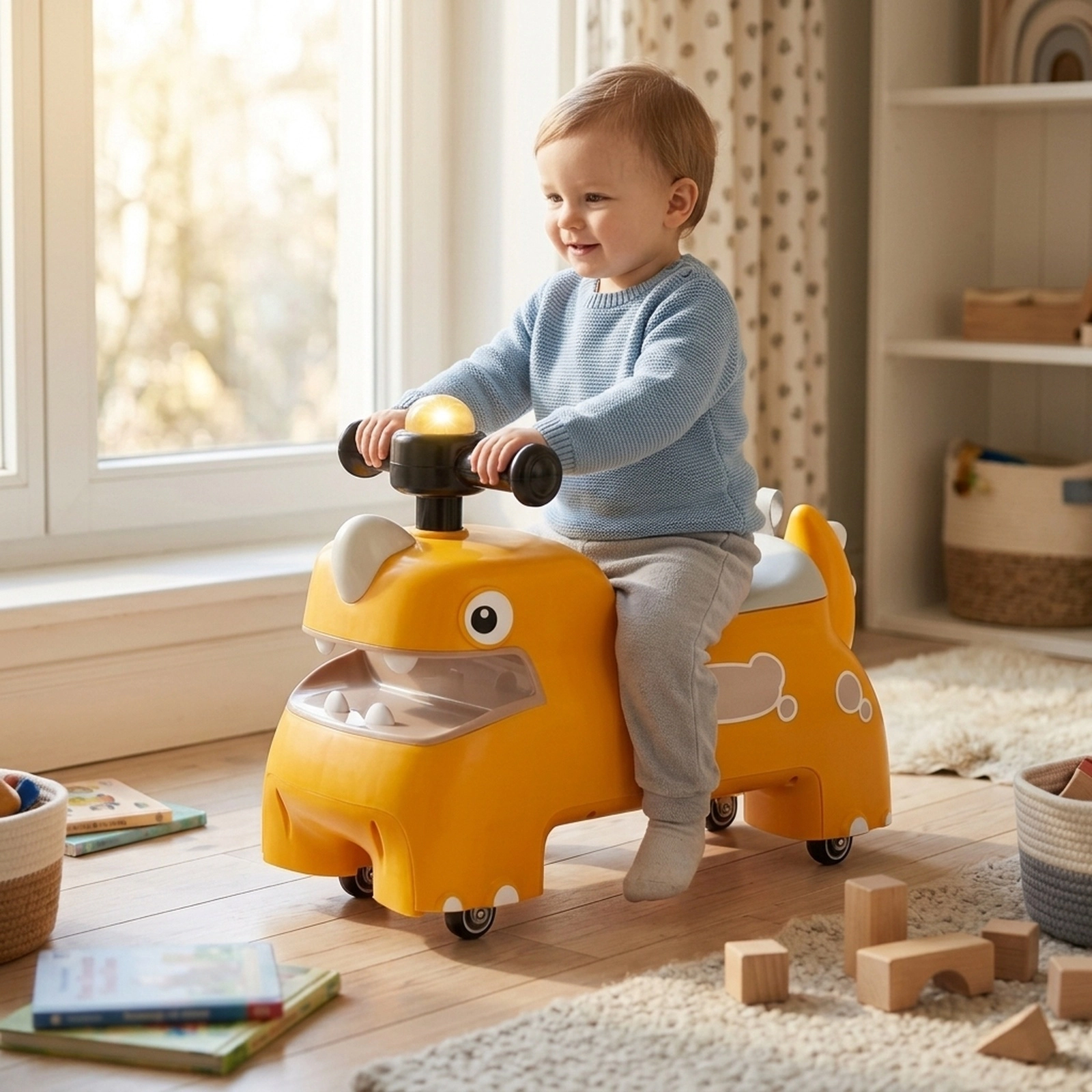 Toddler Ride on Toy Sliding Car 6 Sounds Flashing LED Lights Under Seat Storage 18 Months+ 55-lb Limit