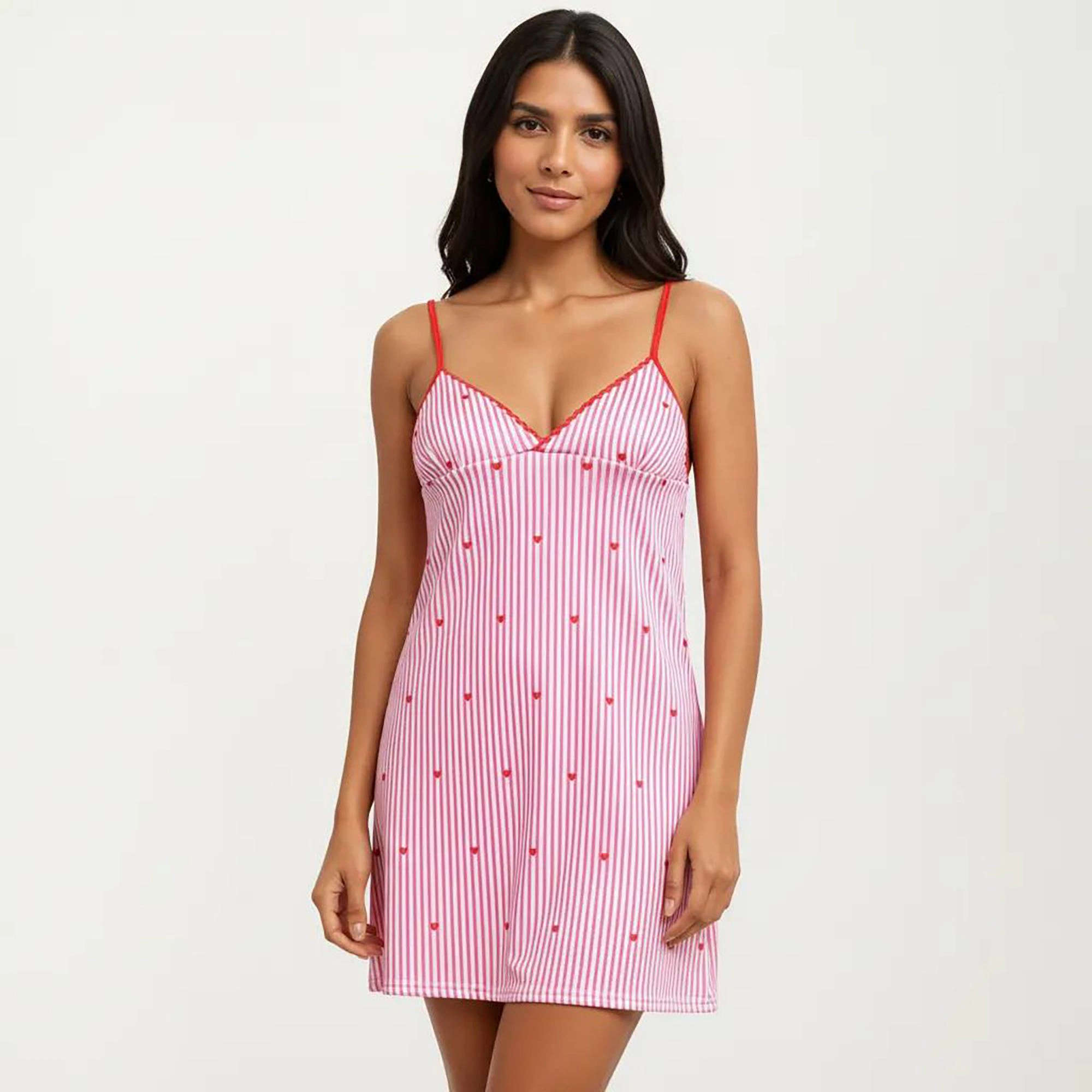 Anna-Kaci Women's 2-Piece Pajama Dress with V Neck and Long Sleeve Open Front Robe Striped Sleepwear Lounge Set