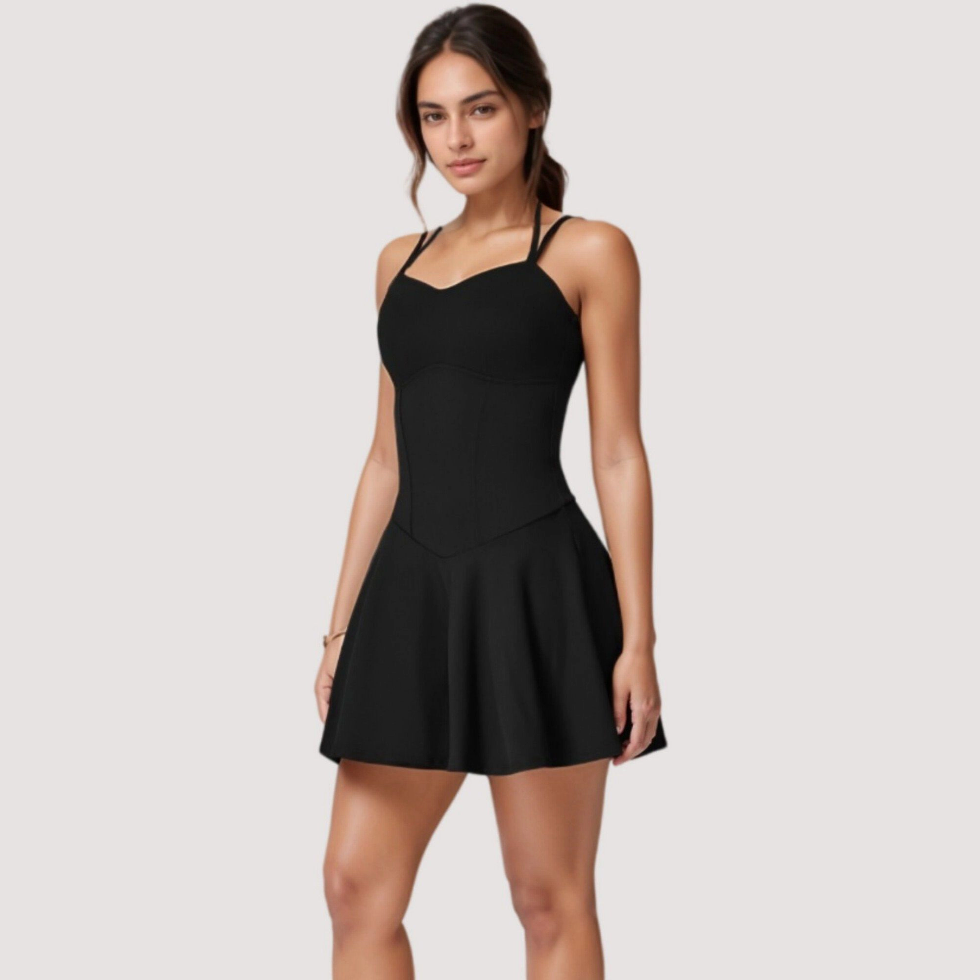 Anna-Kaci Women's Strappy Athletic Dress with Built-In Shorts and Side Pocket
