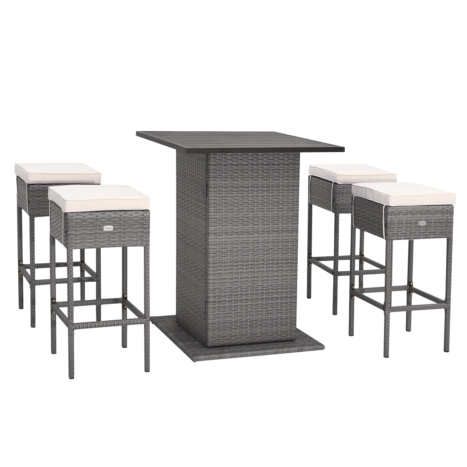 LJG 5 Pieces Outdoor Wicker Bar Table Set with Hidden Storage Shelves