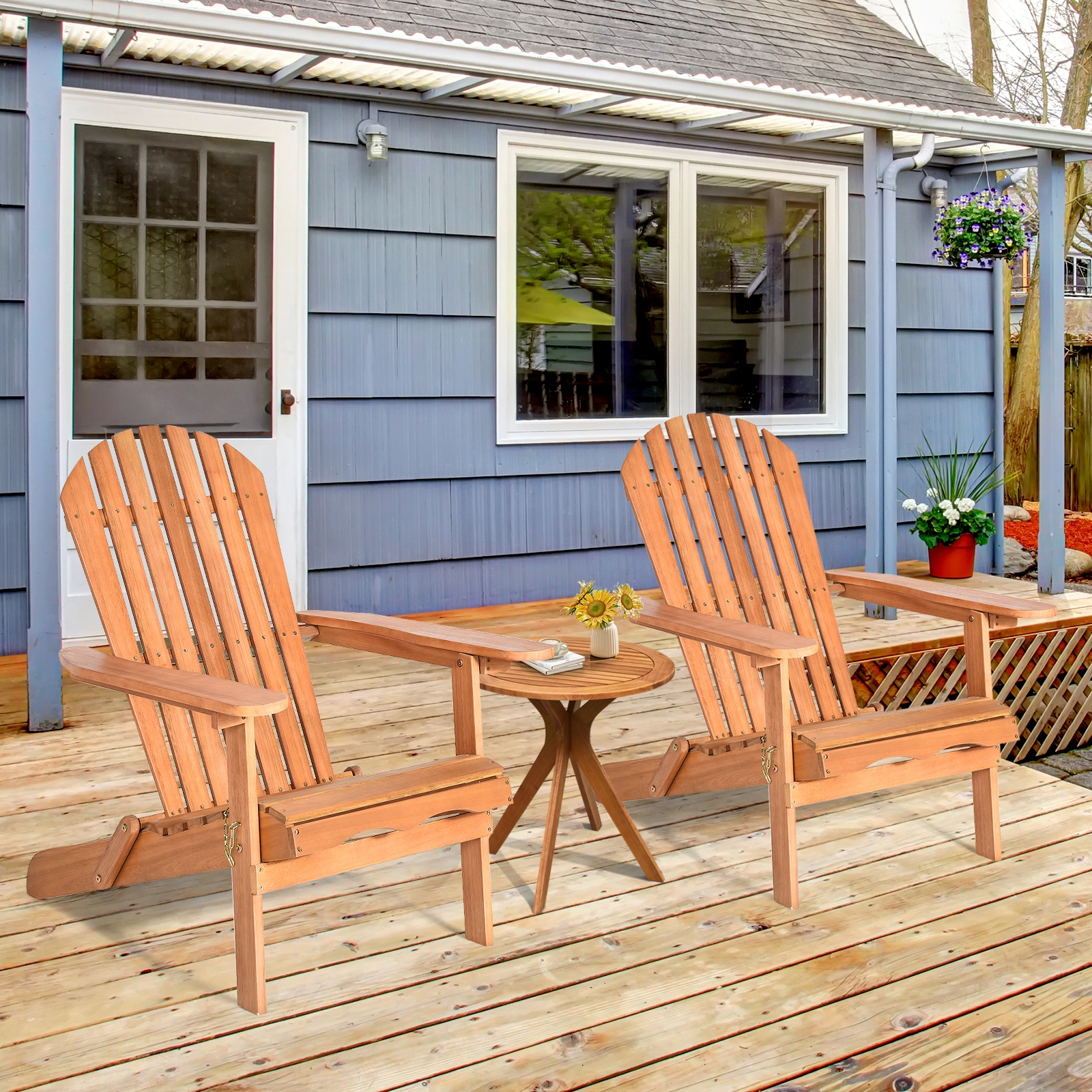 SUGIFT Natural Slatted Seat Folding Acacia Wood Oversized Adirondack Chair