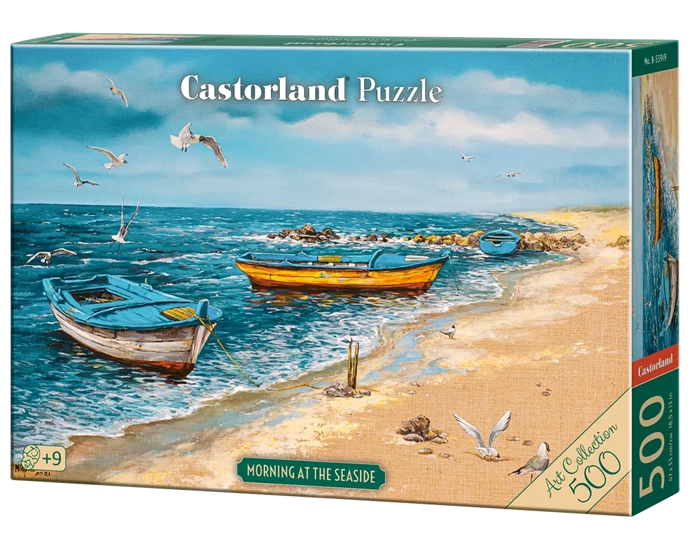CASTORLAND 500 Piece Jigsaw Puzzles, Morning at the Seaside, Art Collection, Fishing Boats, Oil Painting, B-53919